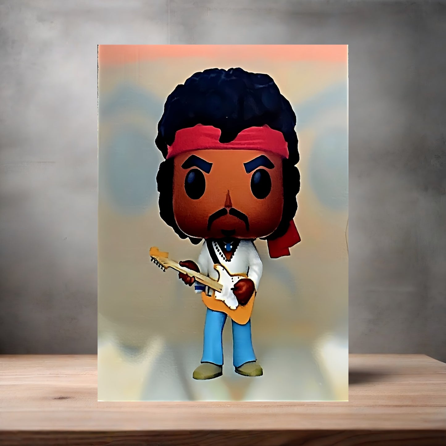 Jimi Hendrix Funko Pop Figure on aluminum print. Multiple sizes available