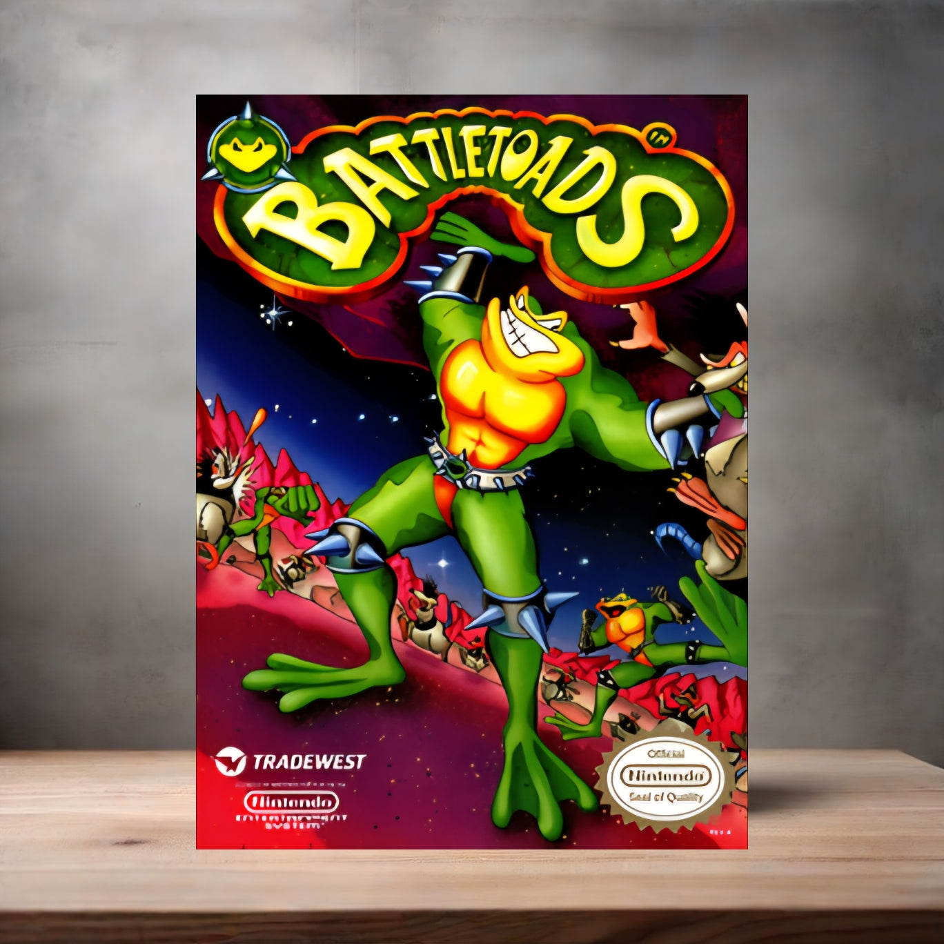 Battletoads NES game poster on aluminum print. Multiple sizes available.