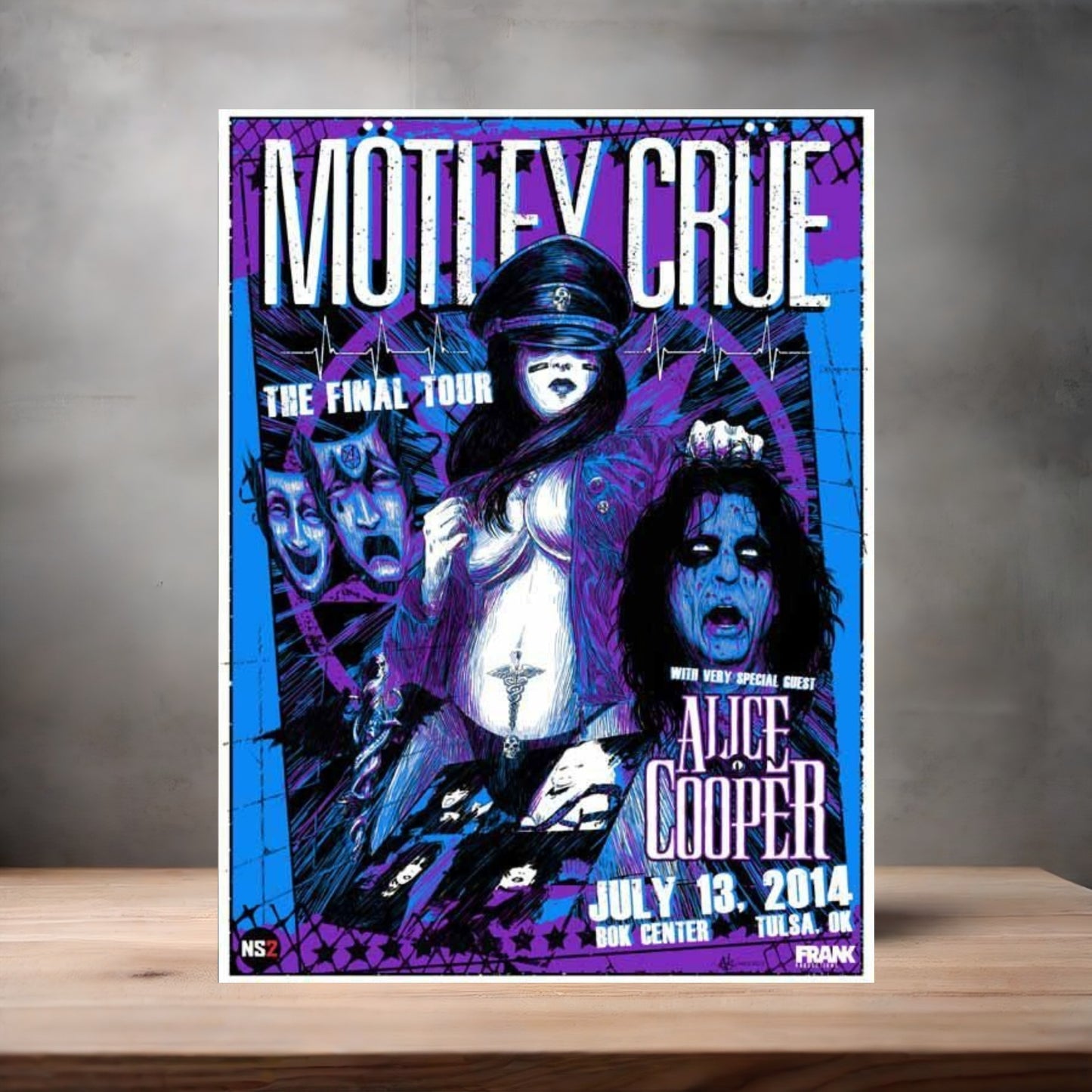 Motley Crue with Alice Cooper 2014 concert poster on aluminum print. Multiple sizes available.