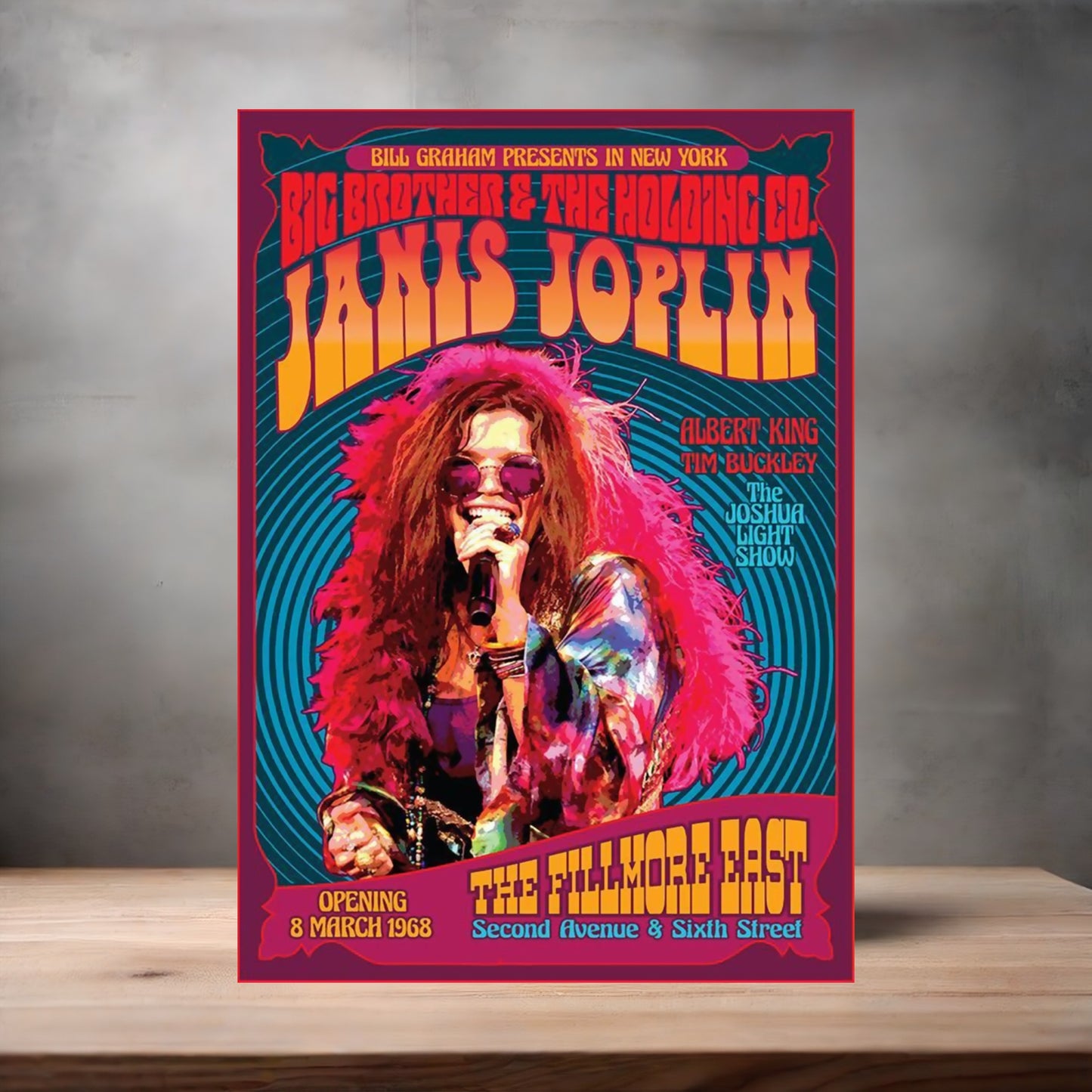 Janis Joplin concert Posters on aluminum print. Many options and sizes to choose from