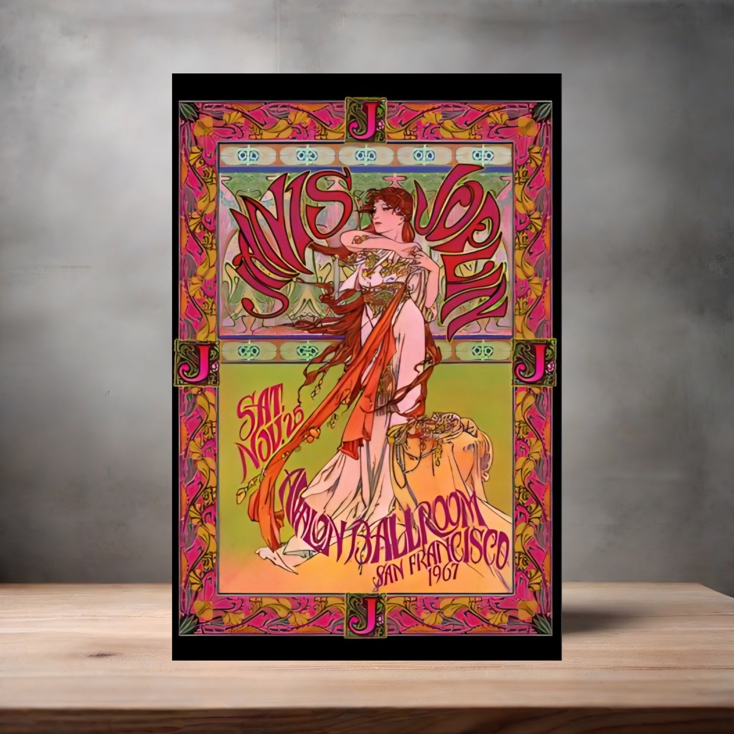 Janis Joplin san Francisco 1967 concert poster on aluminum print. Multiple sizes available