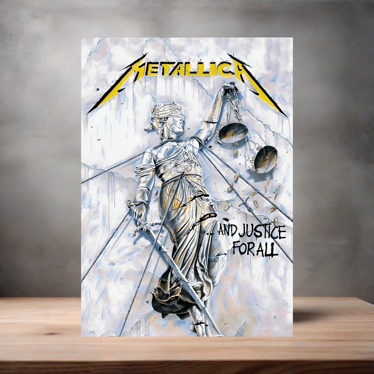 Metallica And justice for All white poster on aluminum print. Multiple sizes available