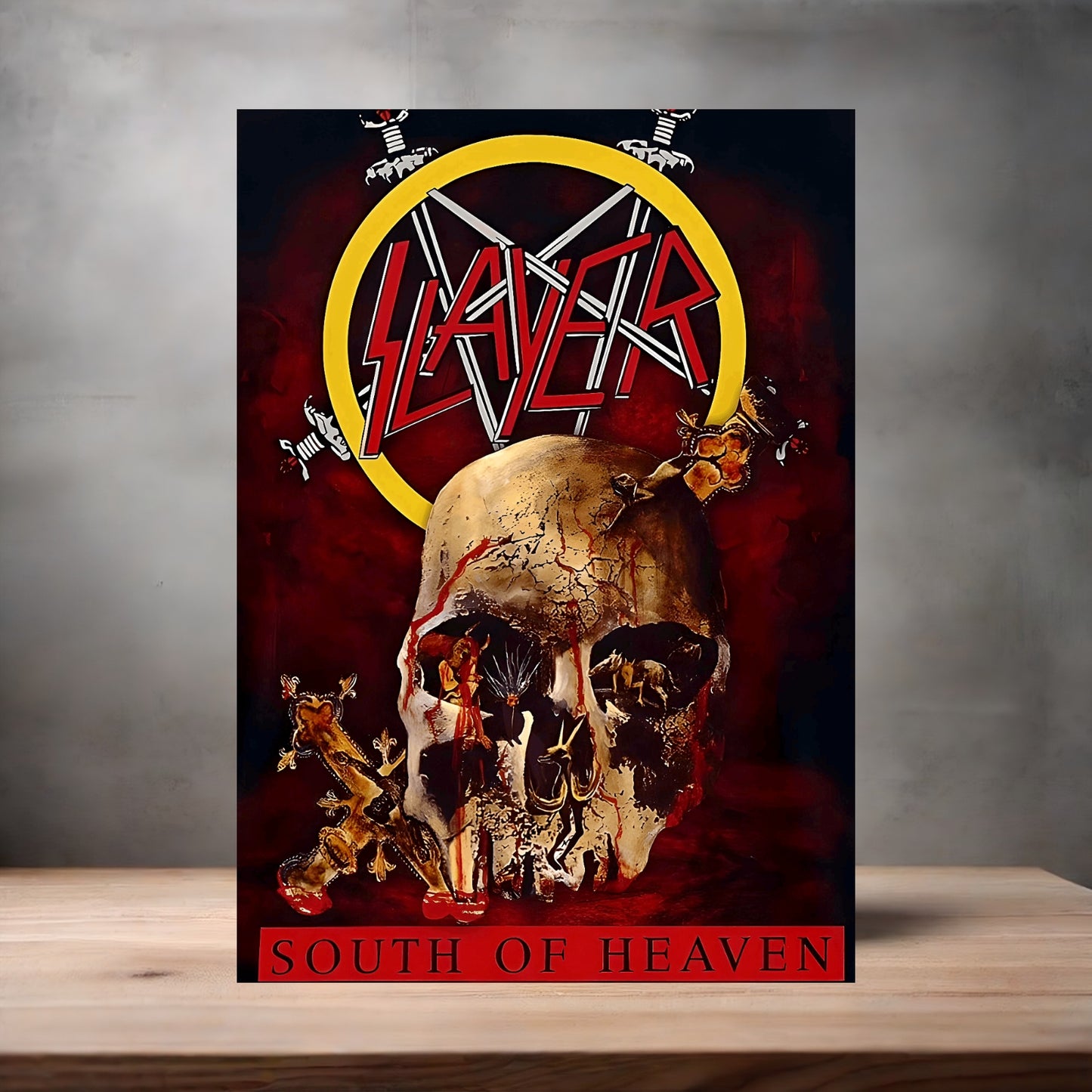 Slayer South of Heaven poster on aluminum print. Multiple sizes available