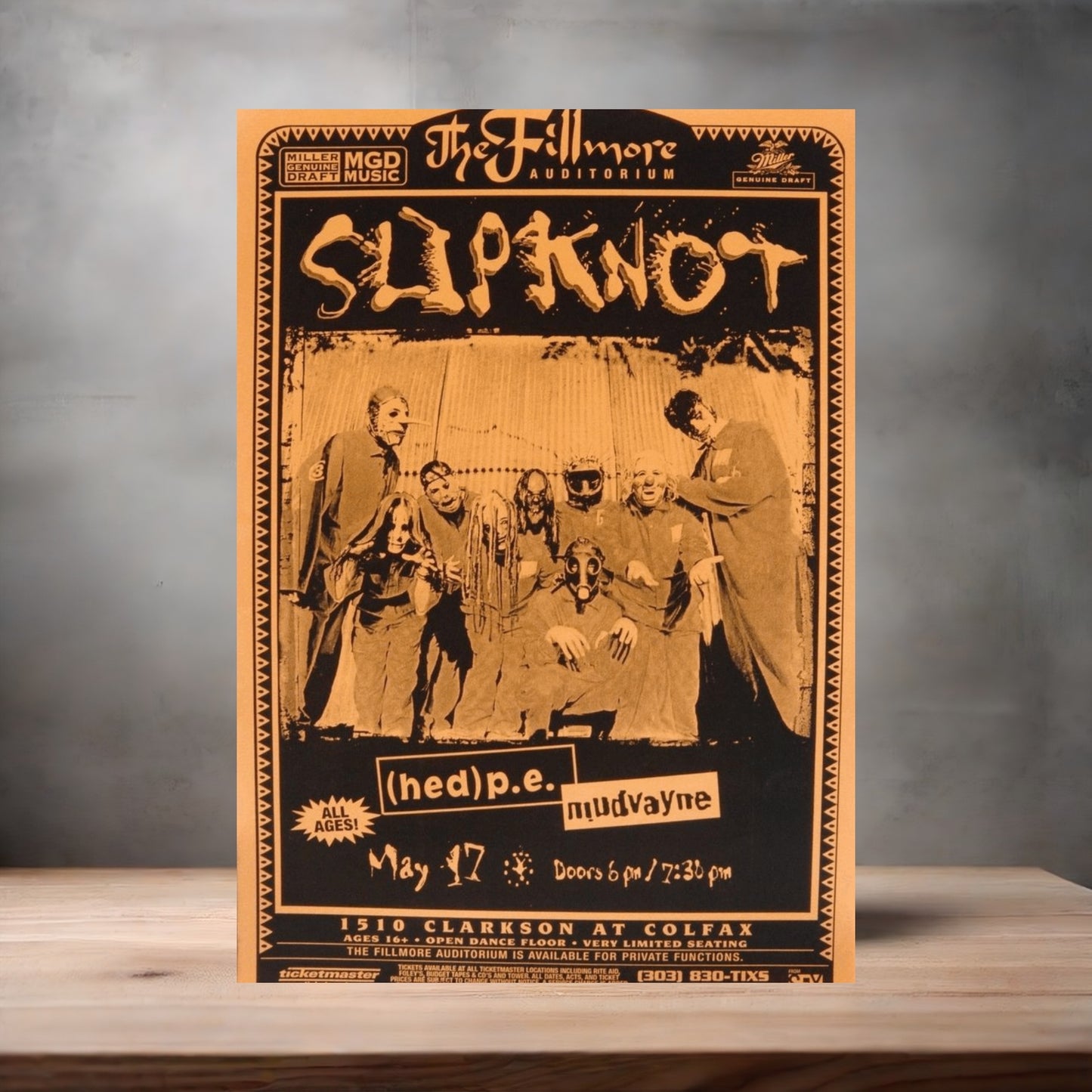 Slipknot Fillmore concert poster on aluminum print. Multiple sizes available