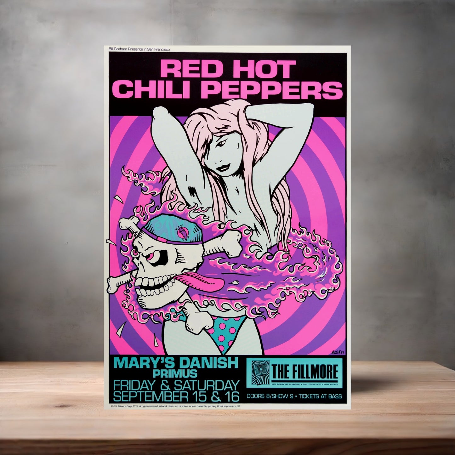 Red Hot Chili Peppers Fillmore concert poster on aluminum print. Multiple sizes available