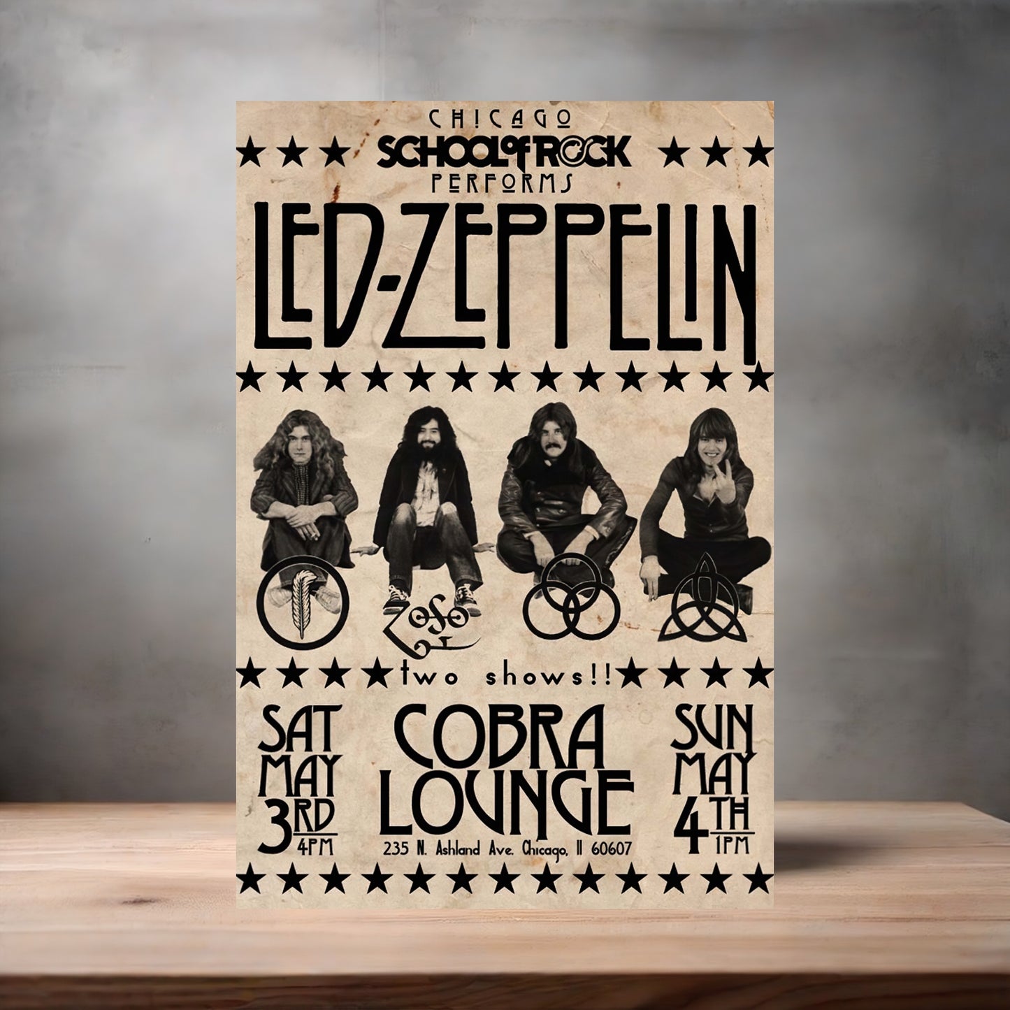 Led Zeppelin Cobra Lounge concert poster on aluminum print. Multiple sizes available