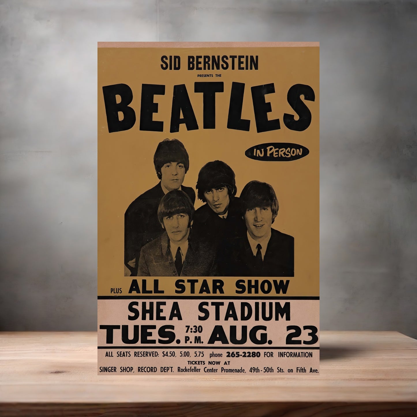 The Beatles Shea Stadium concert poster on aluminum print. Multiple sizes available
