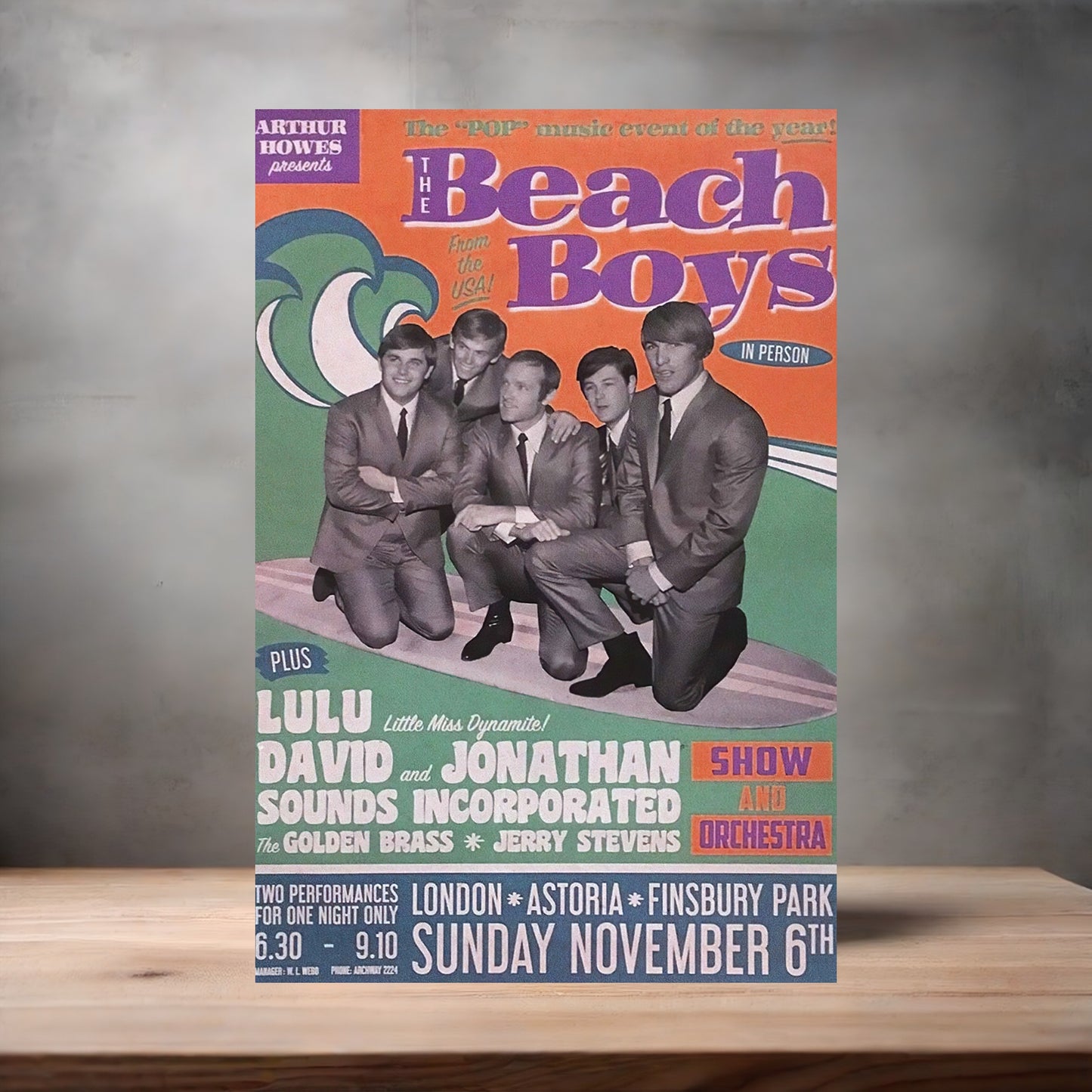 The Beach Boys concert poster on aluminum print. Multiple sizes available
