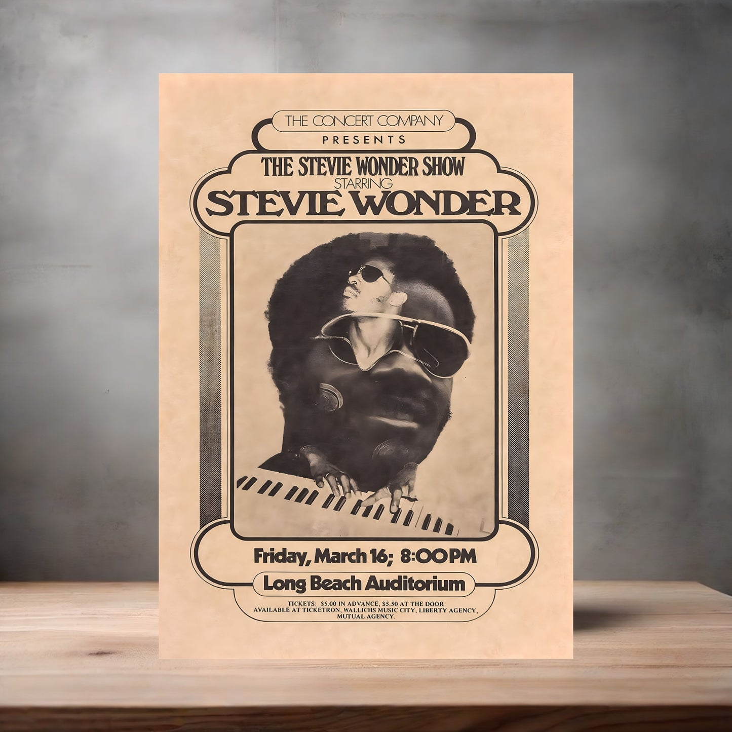 Stevie Wonder Long Beach Auditorium concert poster on aluminum print. Multiple sizes available