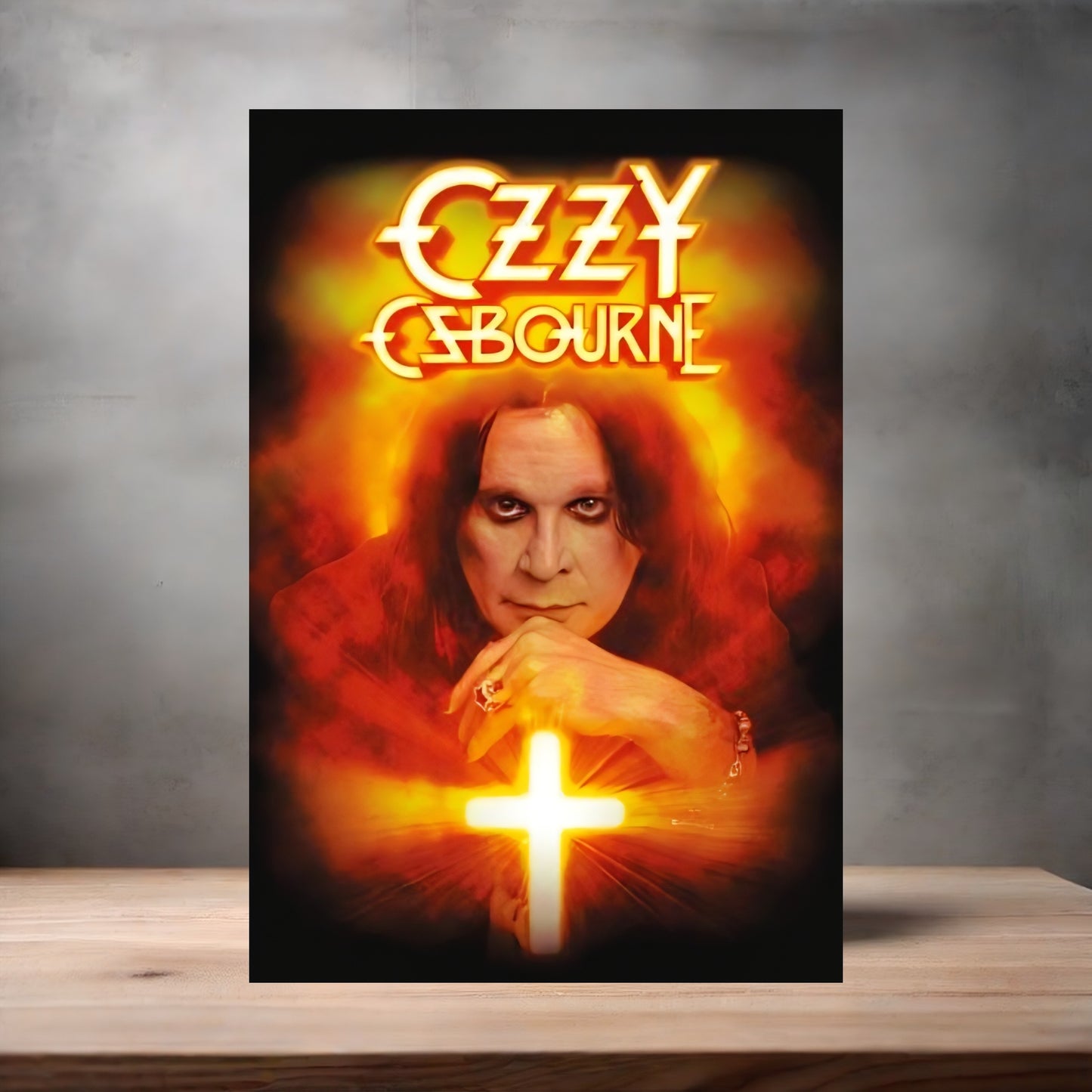 Ozzy Osbourne cross poster on aluminum print. Multiple sizes available