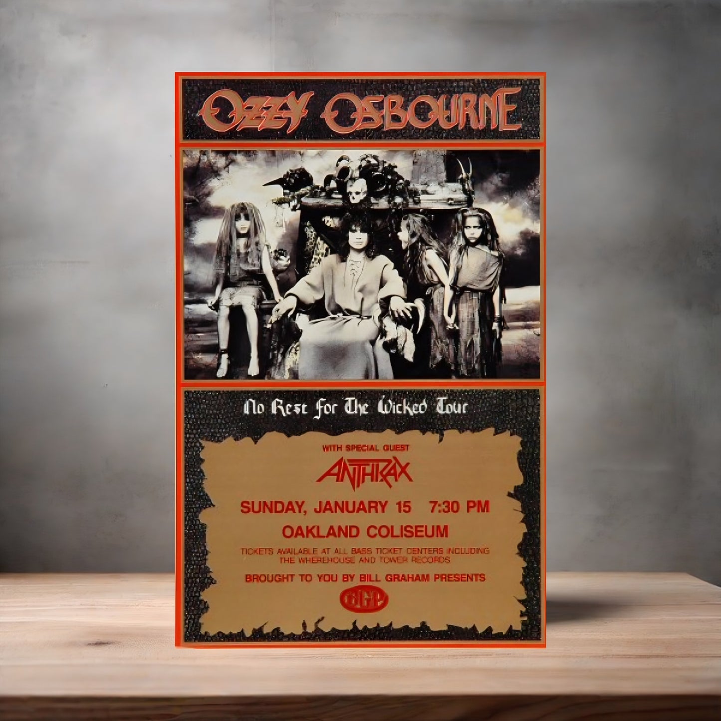 Ozzy Osbourne with Anthrax concert poster on aluminum print. Multiple sizes available