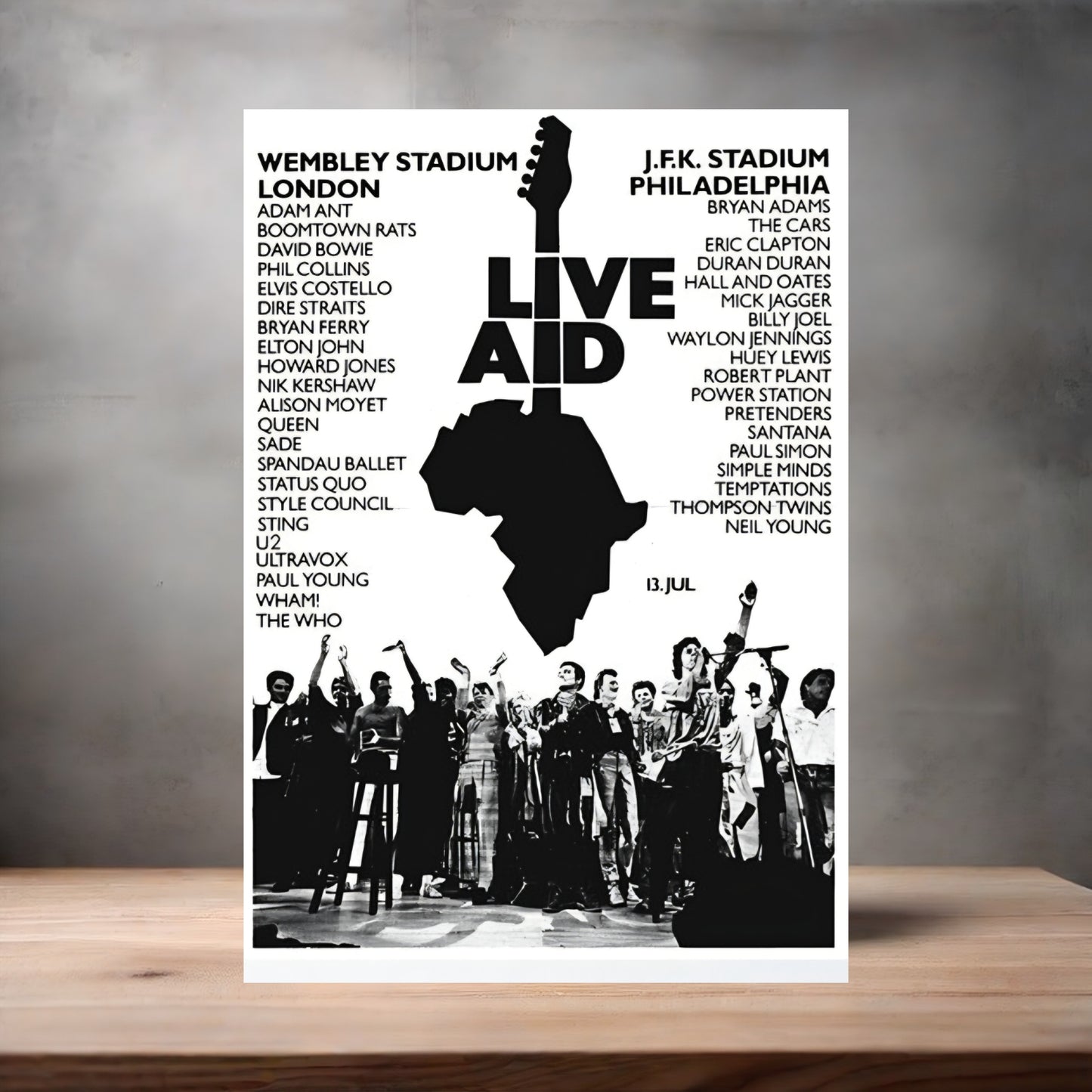 Live Aid 1985 concert poster on aluminum print. Multiple sizes available