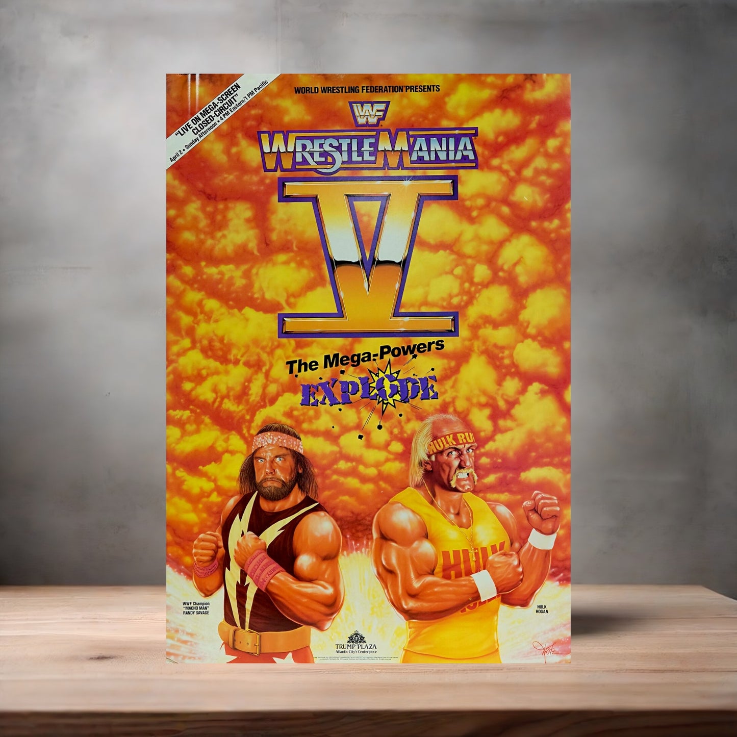 Wrestlemania 5 Hulk Hogan and Macho Man poster on aluminum print. Multiple sizes available