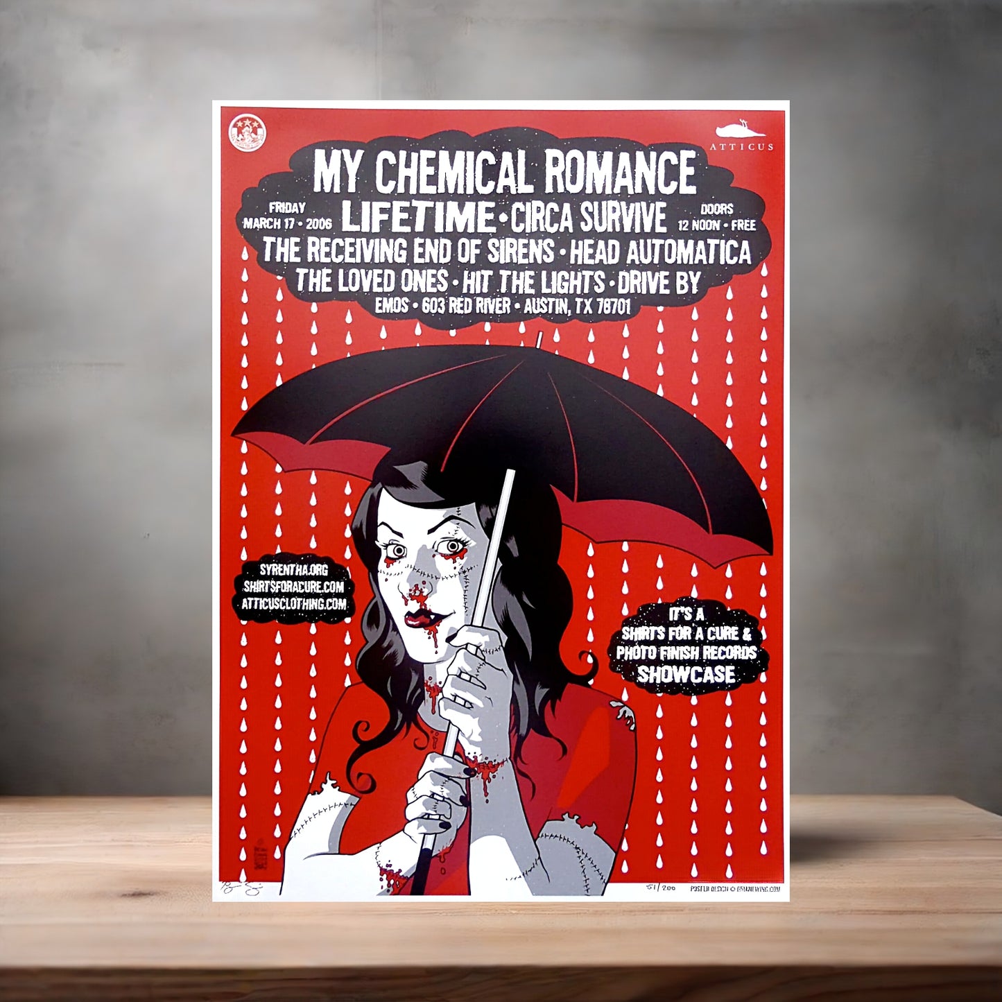 My Chemical Romance Austin Texas concert poster on aluminum print. Multiple sizes available