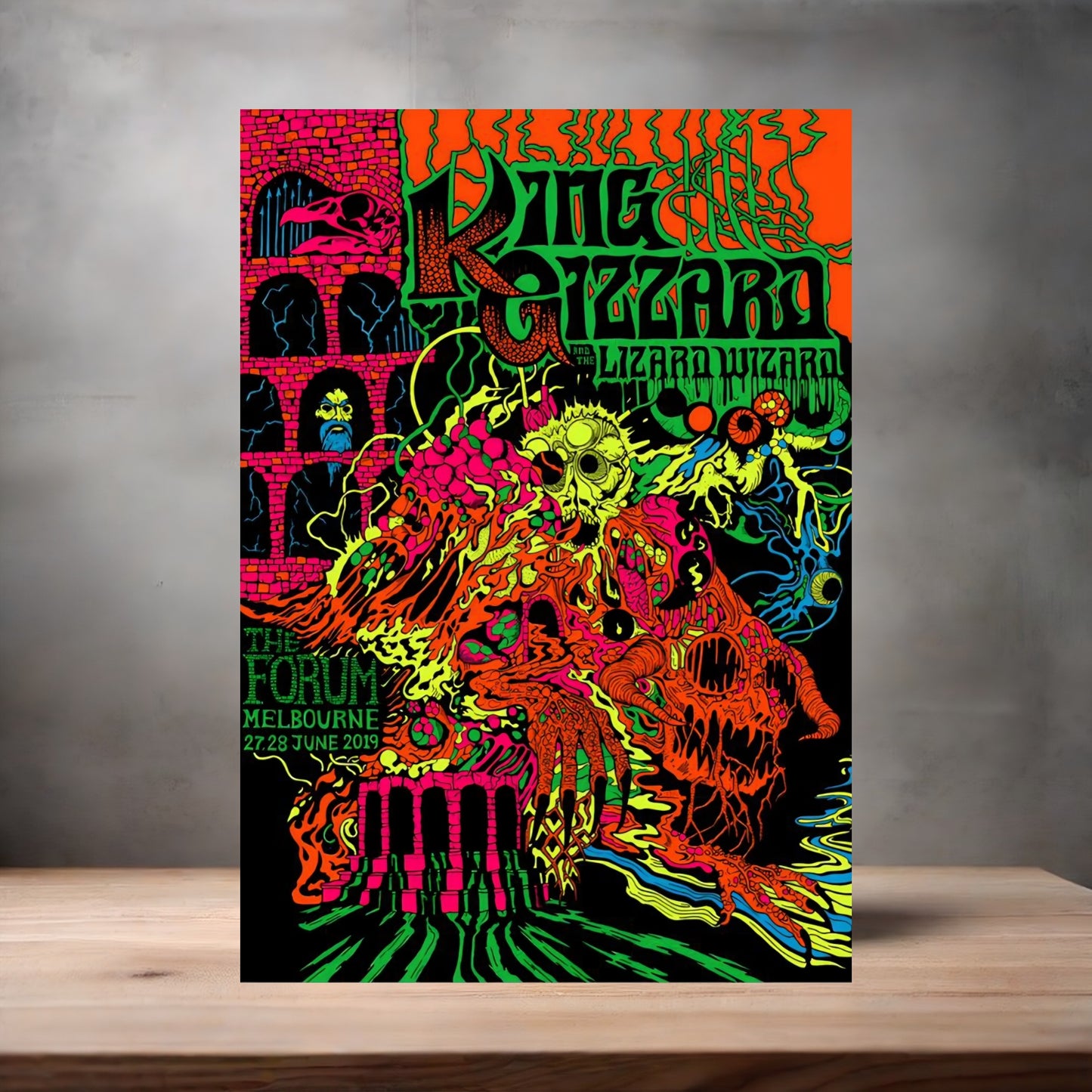 King Gizzard and the Lizard Wizard Melbourne 2019 concert poster on aluminum print. Multiple sizes available.