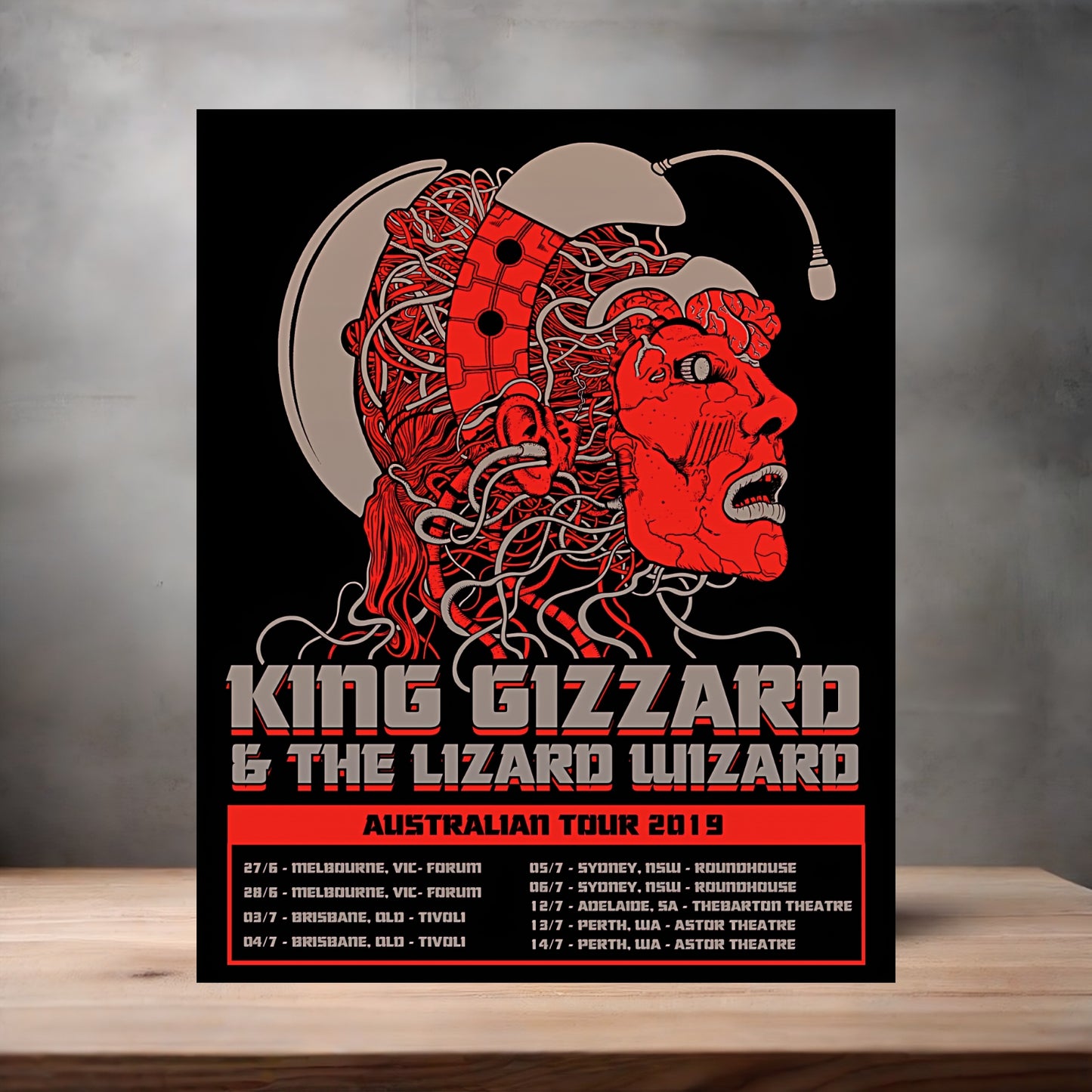 King Gizzard and the Lizard Wizard Australian Tour poster on aluminum print. Multiple sizes available.