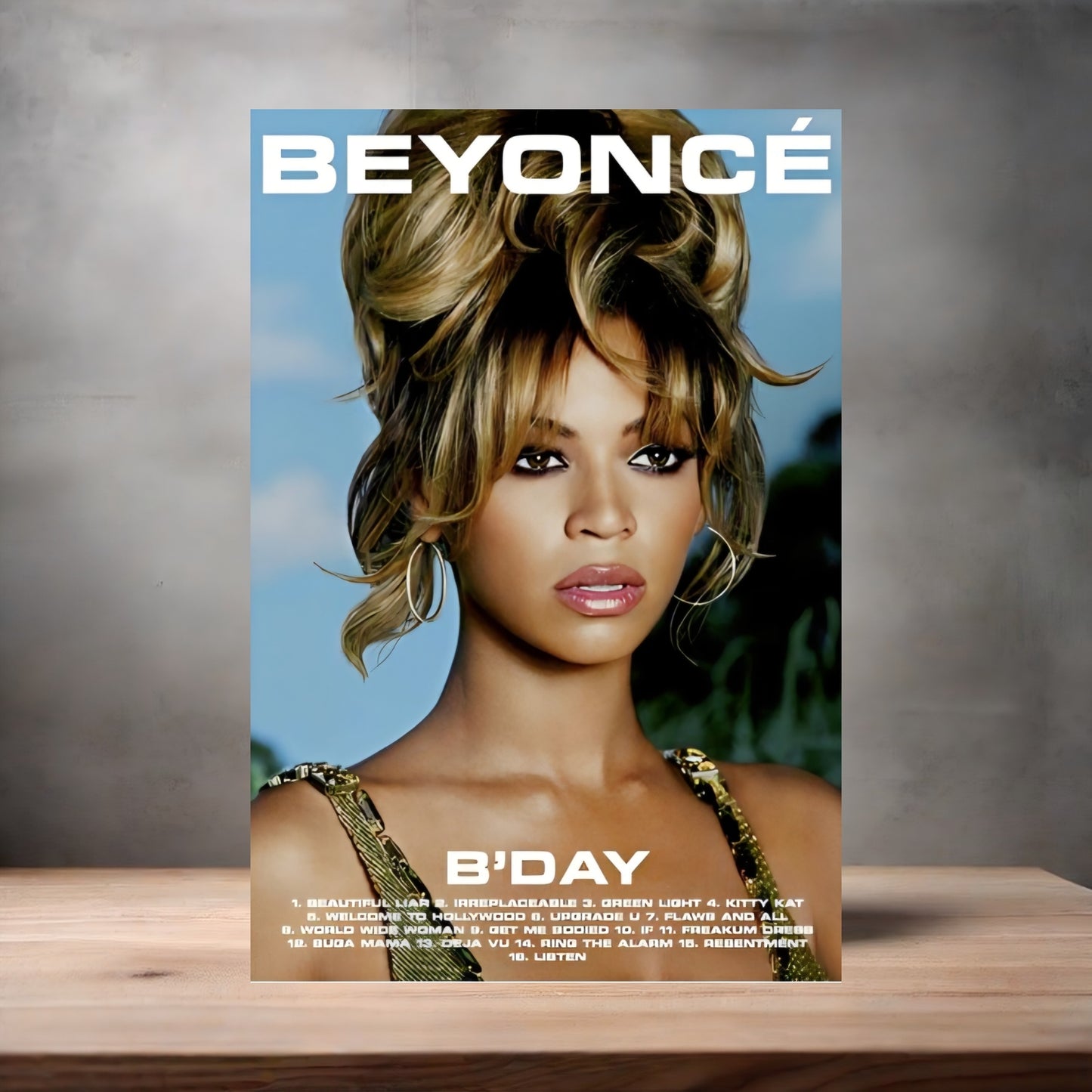 Beyonce B'Day album poster on aluminum print. Multiple sizes available
