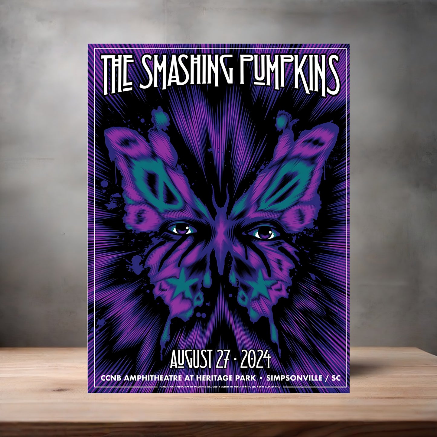 The Smashing Pumpkins Simpsonville SC concert poster on aluminum print. Multiple sizes available
