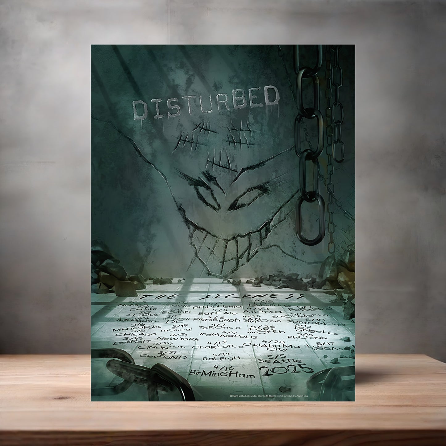 Disturbed The Sickness tour poster on aluminum print. Multiple sizes available