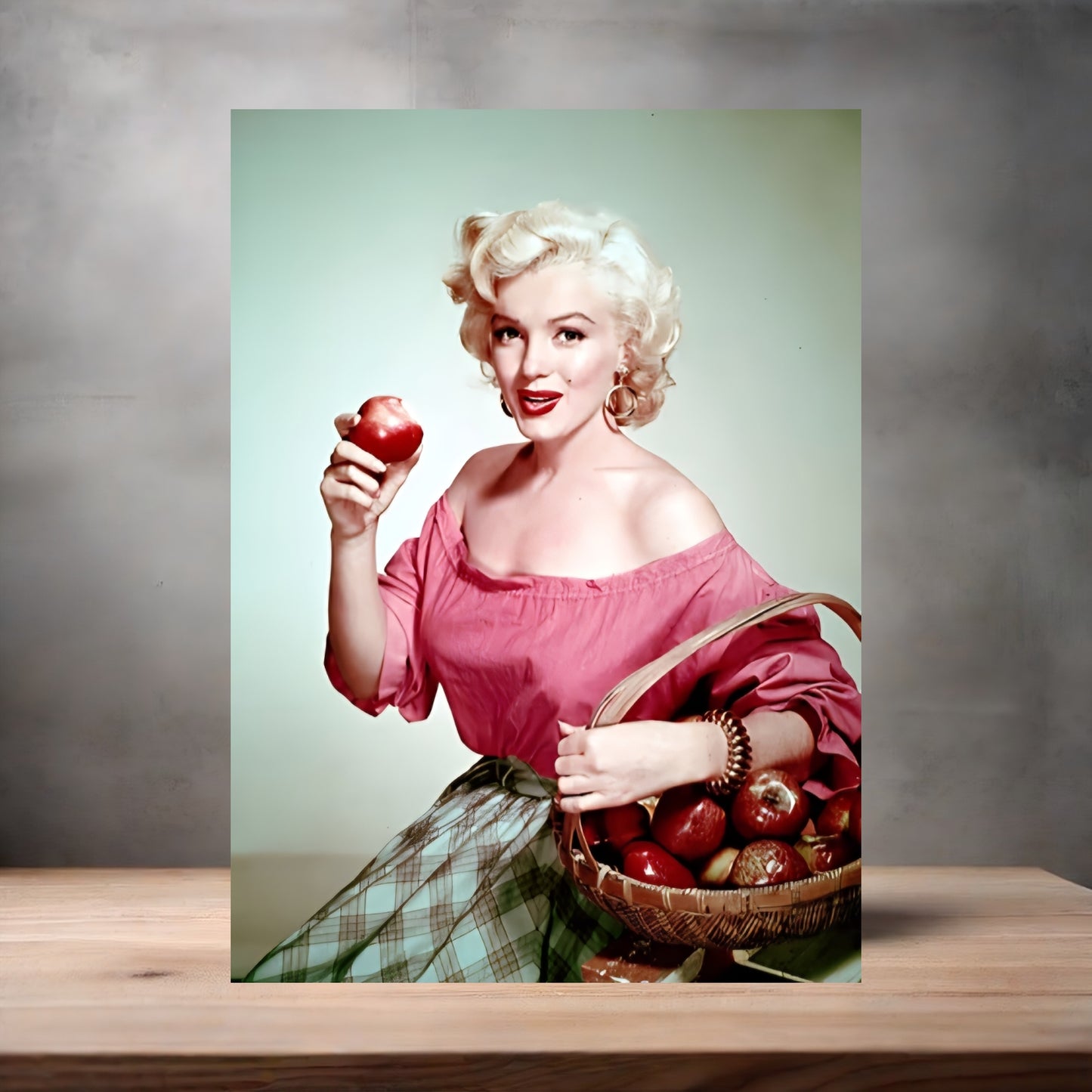Marilyn Monroe apples poster on aluminum print. Multiple sizes available