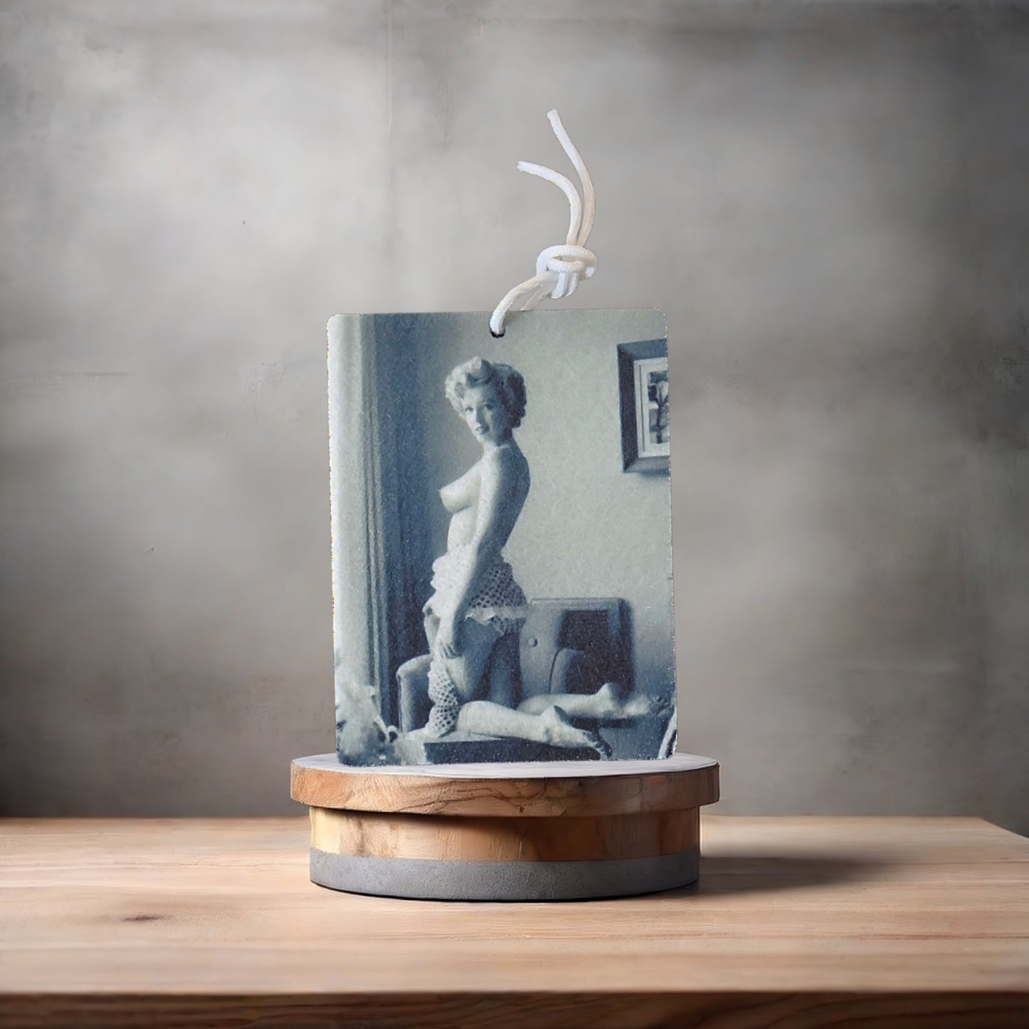 Marilyn Monroe black and white mature adult photo on car air freshener. Many scents to choose from