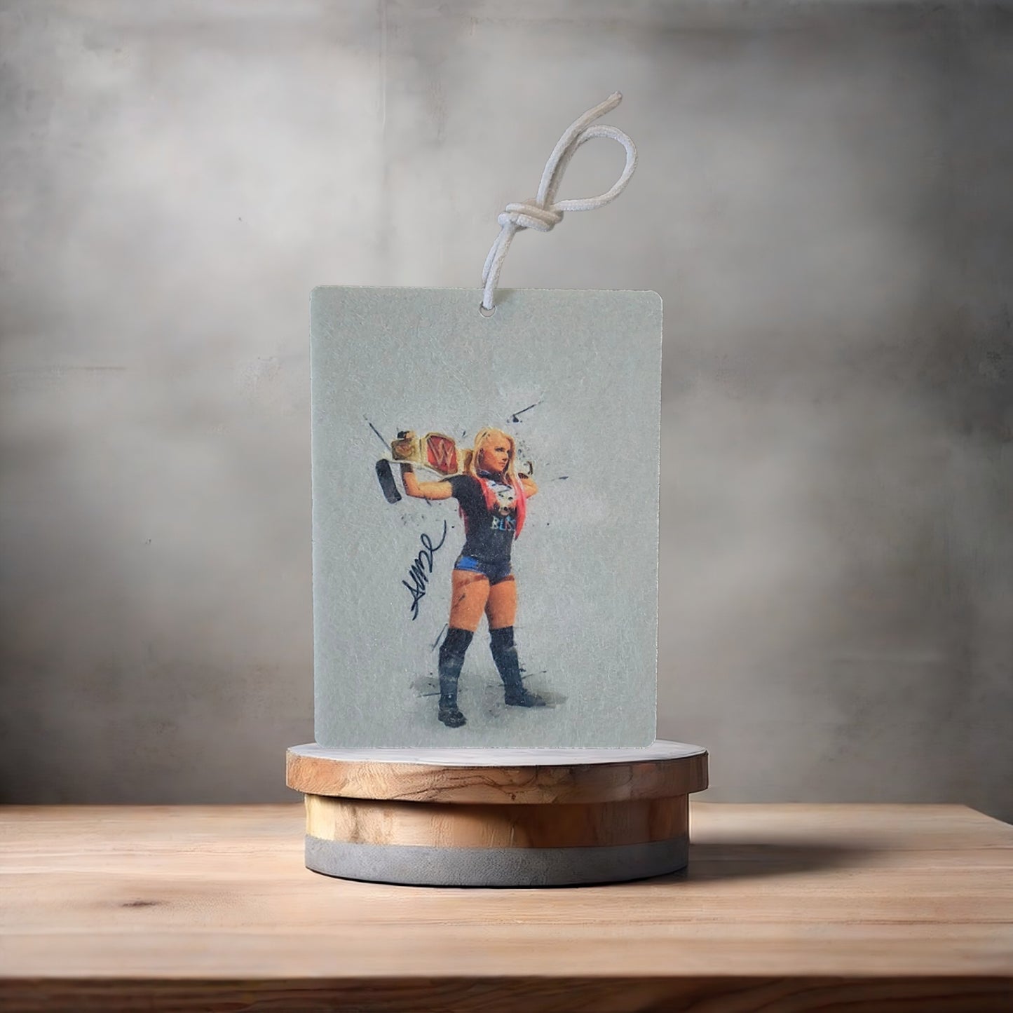 Alexa Bliss wrestling photo on car air freshener. Many scents to choose from