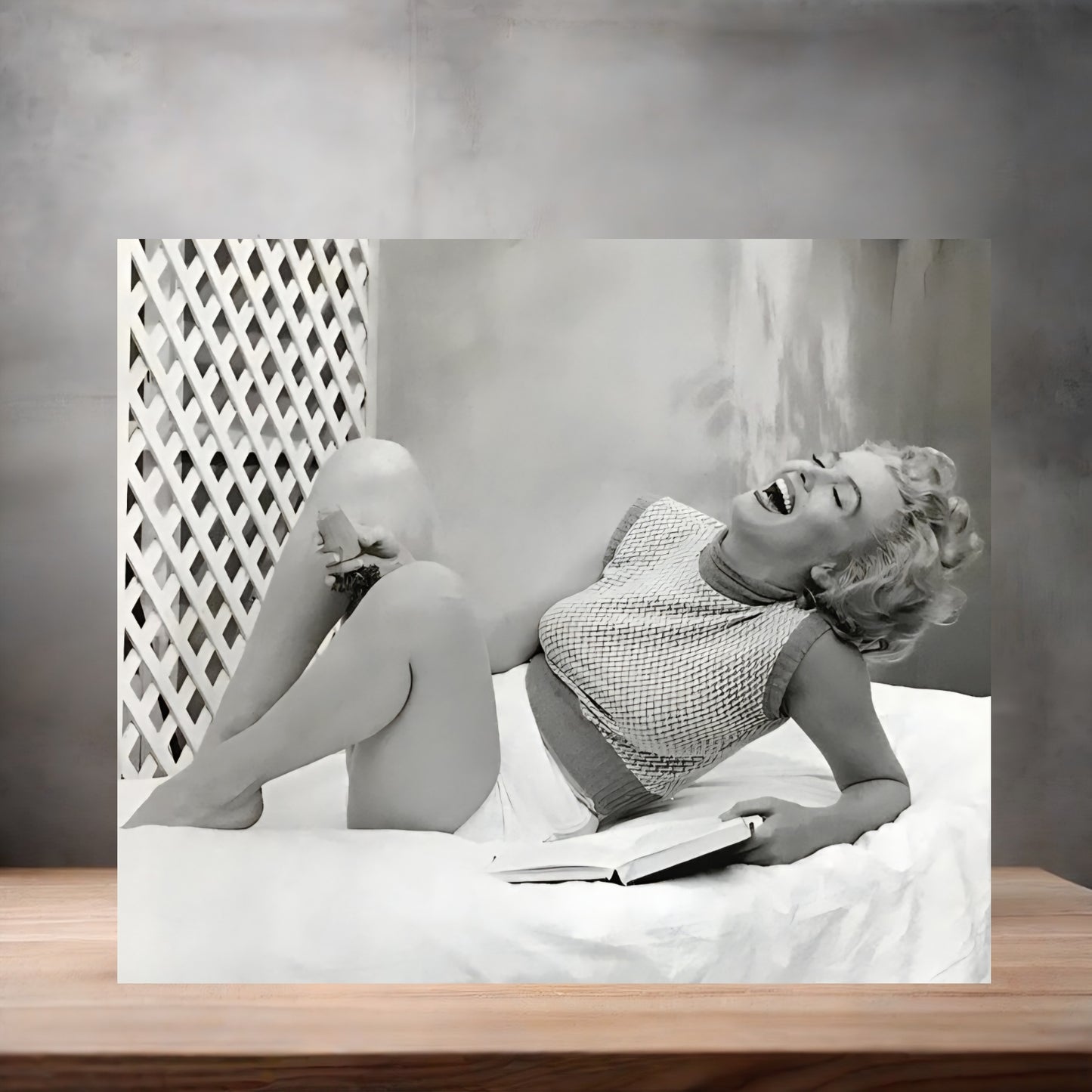 Marilyn Monroe laughing poster on aluminum print. Multiple sizes available
