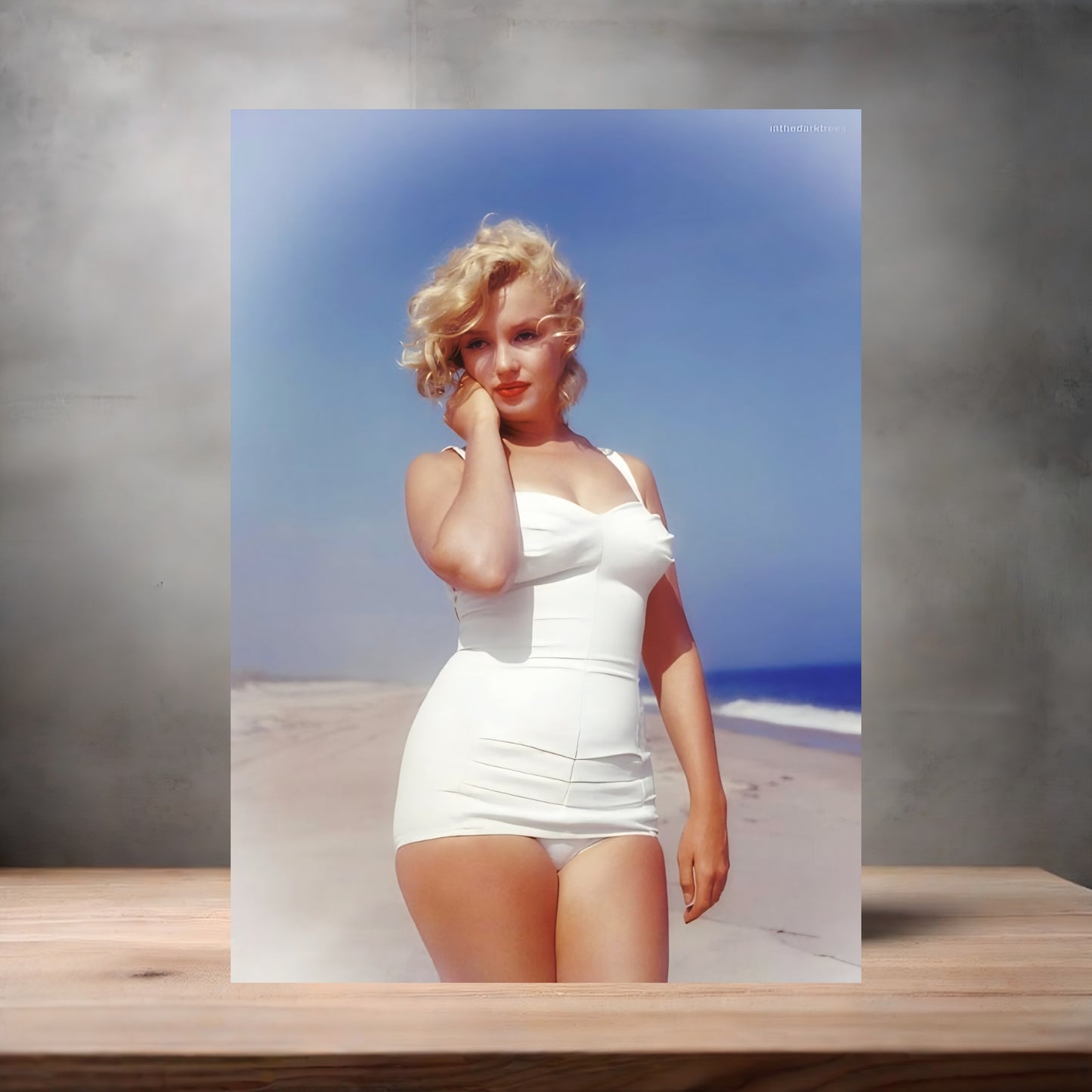Marilyn Monroe sexy white bikini poster on aluminum print. Multiple sizes available
