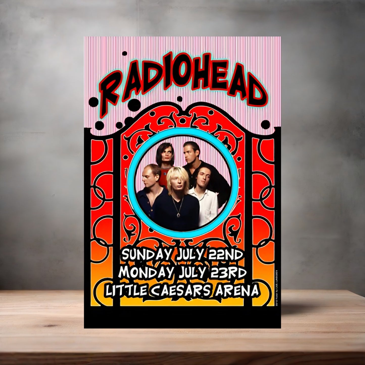 Radiohead Little Caesars Arena Concert poster on aluminum print. Multiple sizes available
