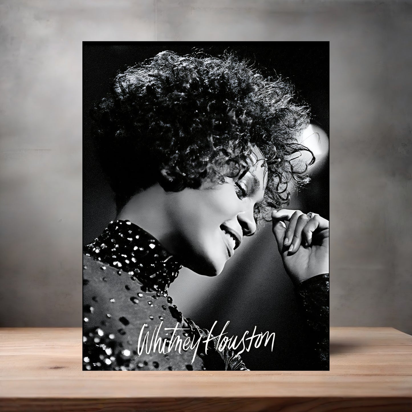 Whitney Houston black and white poster on aluminum print. Multiple sizes available
