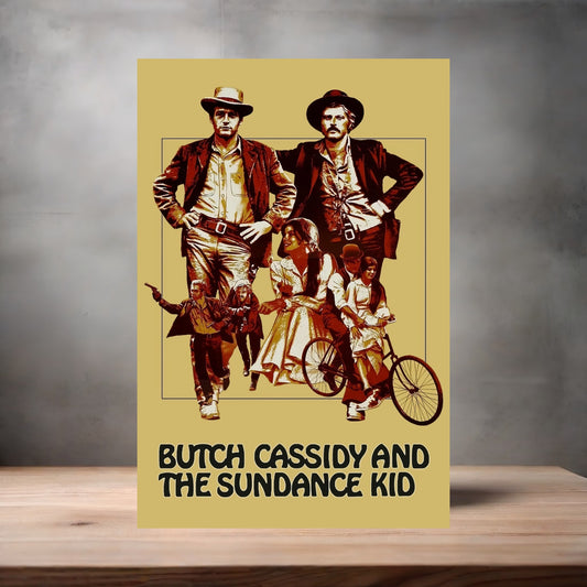 Butch Cassidy and the Sundance Kid movie poster on aluminum print. Multiple sizes available.