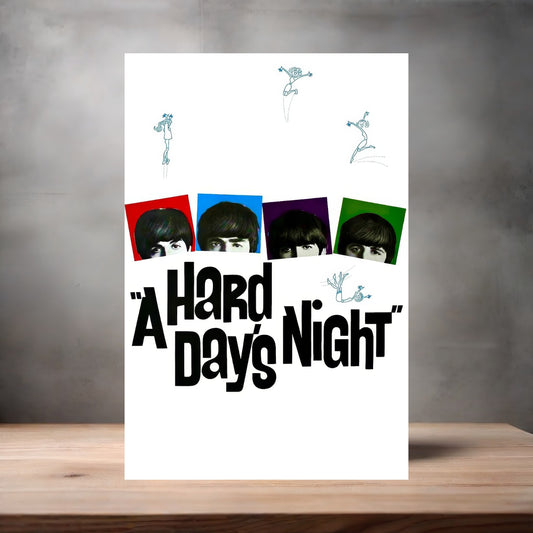 The Beatles "A Hard Day's Night" movie poster on aluminum print. Multiple sizes available.