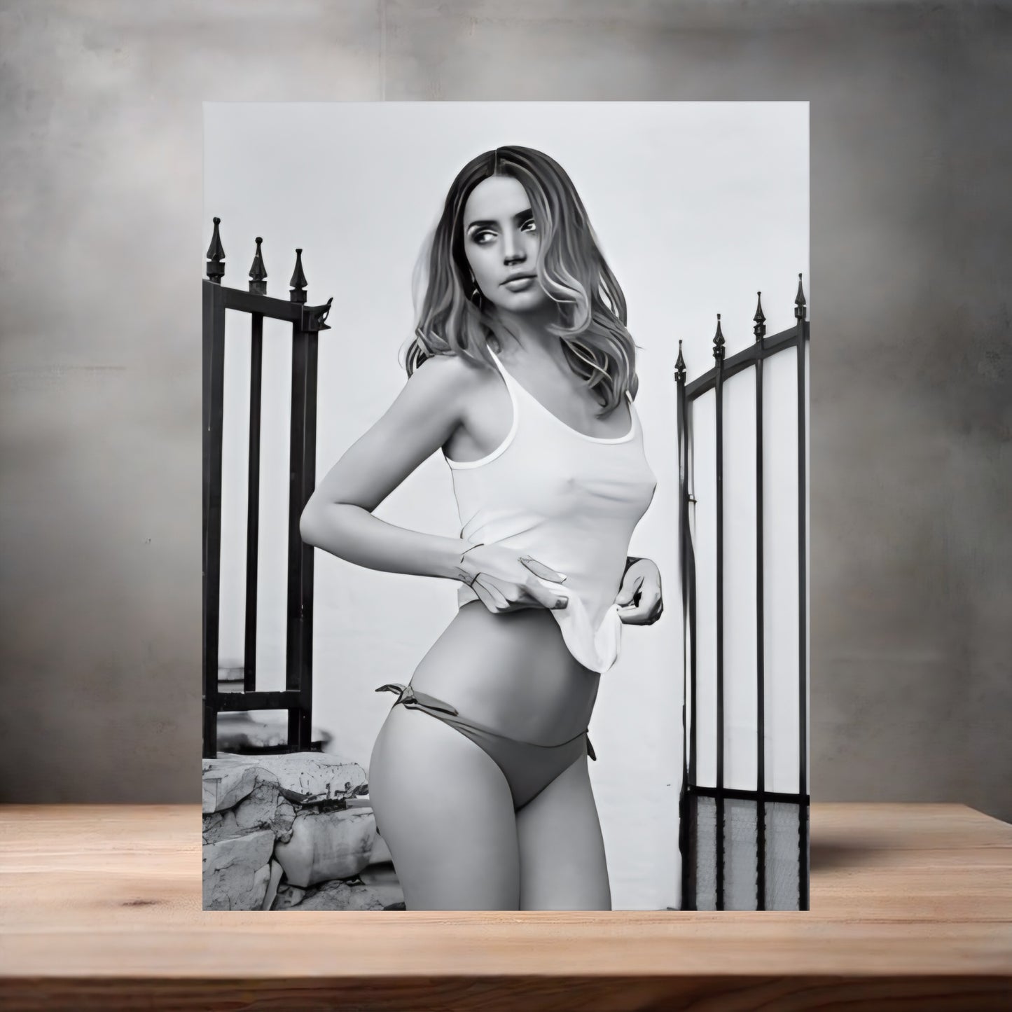 Sexy Ana de Armas black and white poster on aluminum print. Multiple sizes available