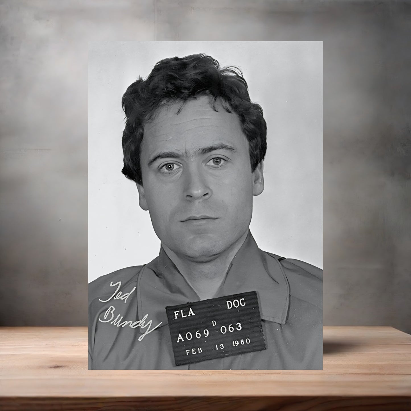 Ted Bundy mugshot poster on aluminum print. Multiple sizes available