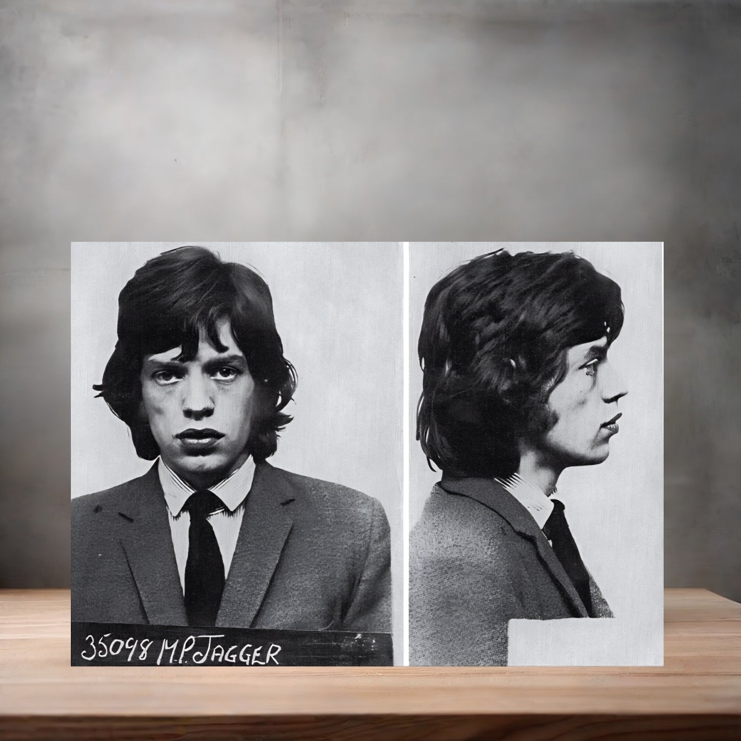 Mick Jagger mugshot poster on aluminum print. Multiple sizes available