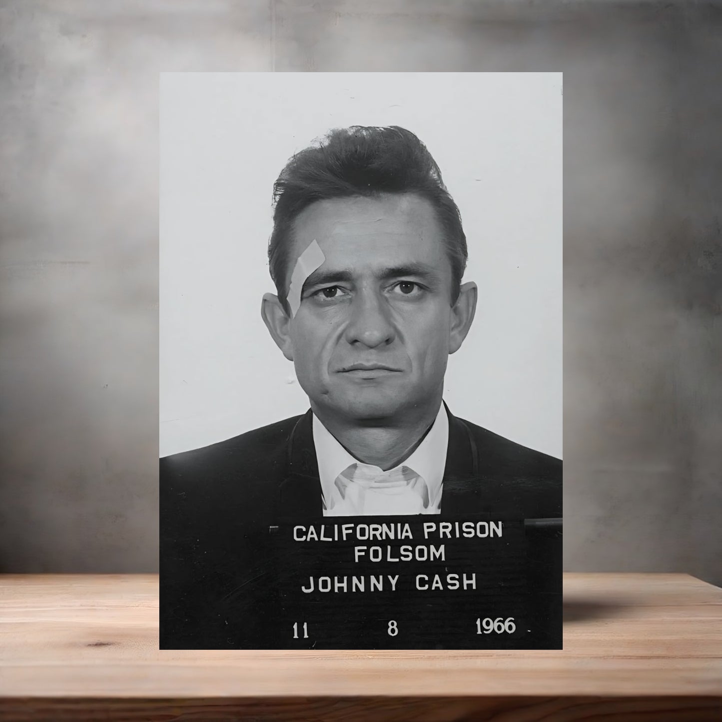 Johnny Cash mugshot poster on aluminum print. Multiple sizes available
