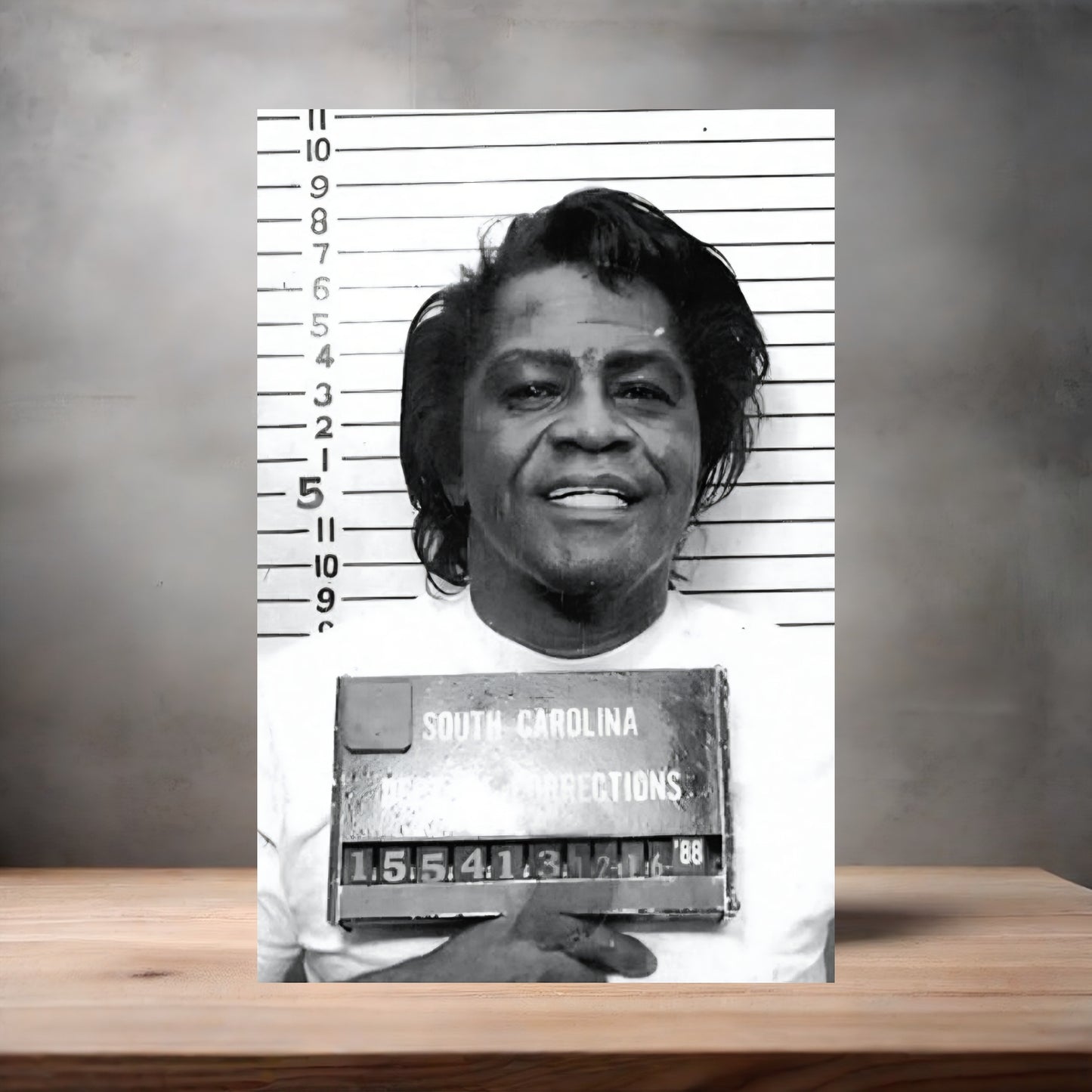 James Brown mugshot poster on aluminum print. Multiple sizes available
