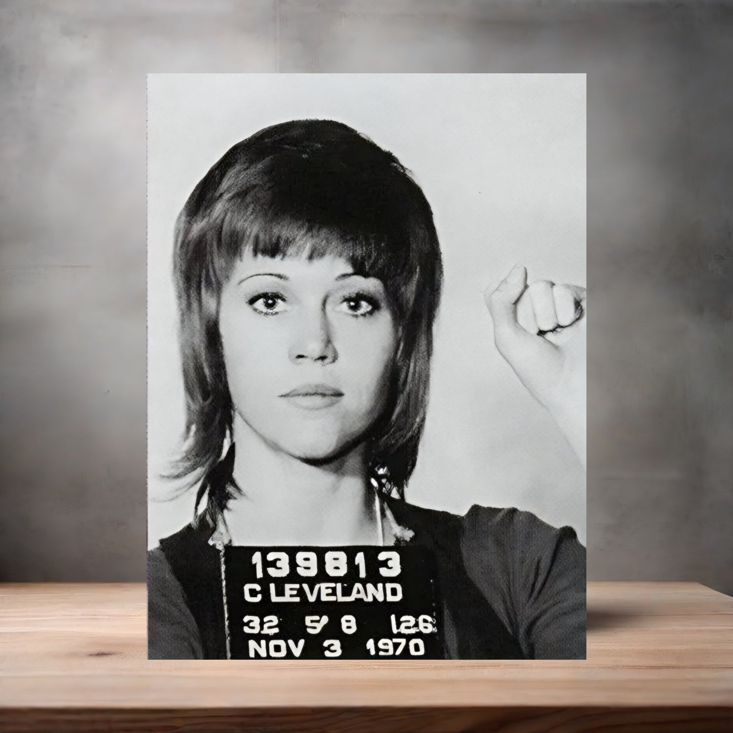 Jane Fonda mugshot poster on aluminum print. Multiple sizes available