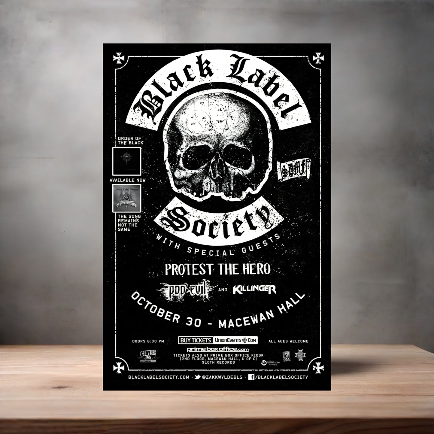Black Label Society rock poster on aluminum print. Multiple sizes available.