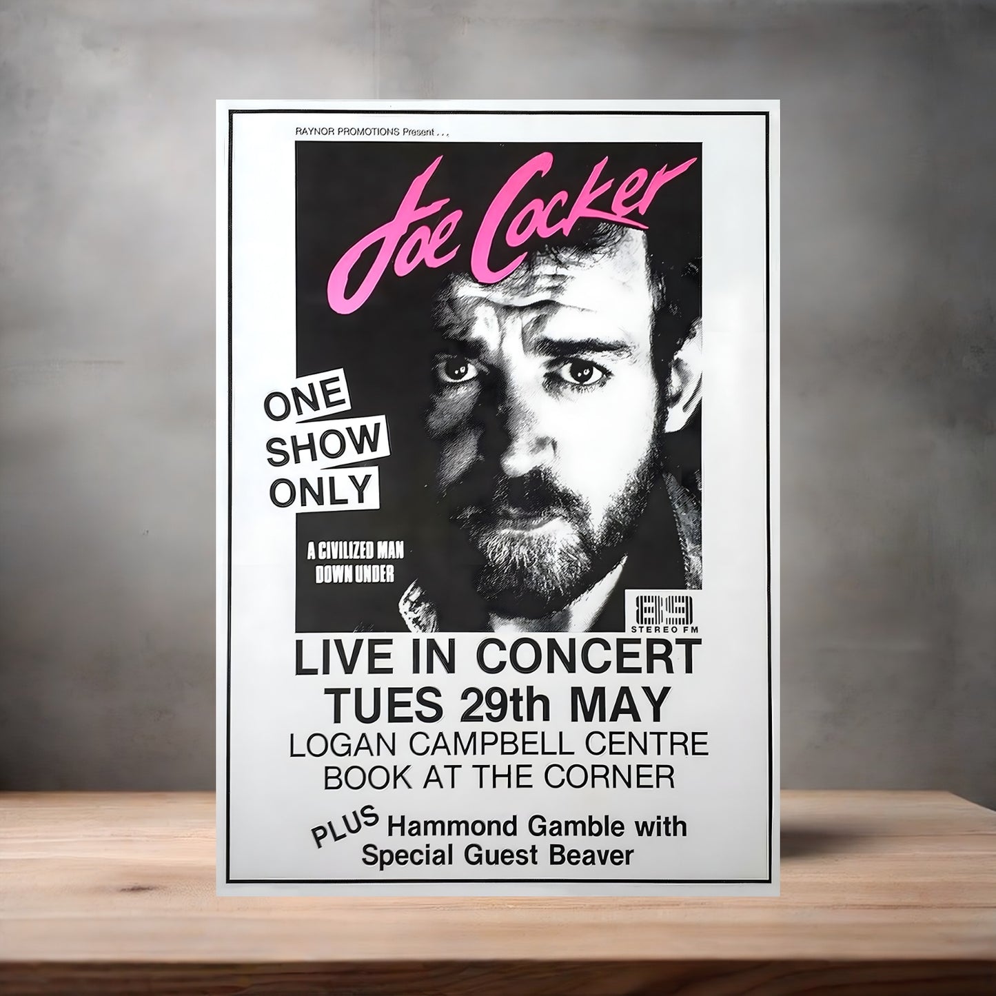 Joe Cocker concert poster on aluminum print. Multiple sizes available.