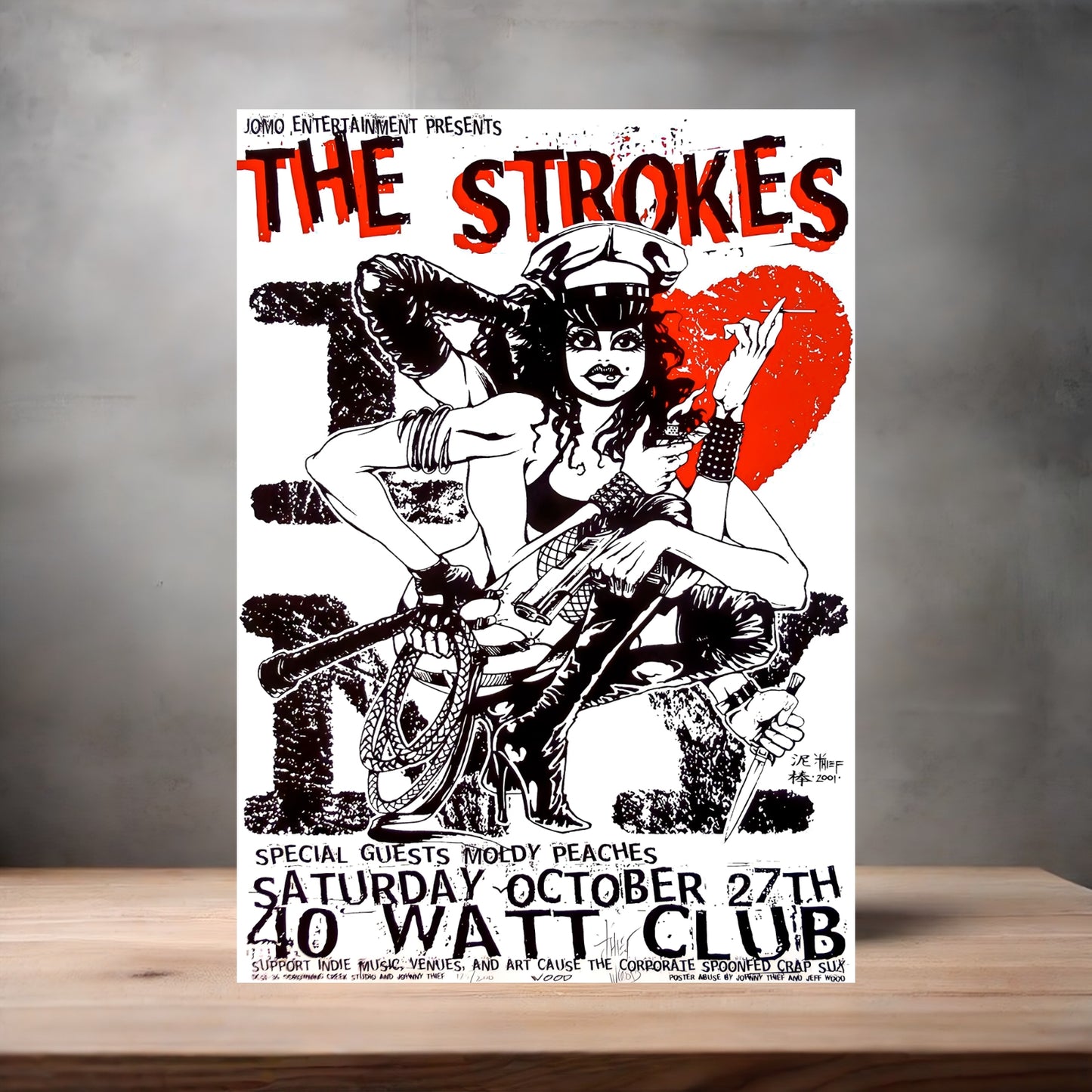 The Strokes with Moldy Peaches concert poster on aluminum print. Multiple sizes available.