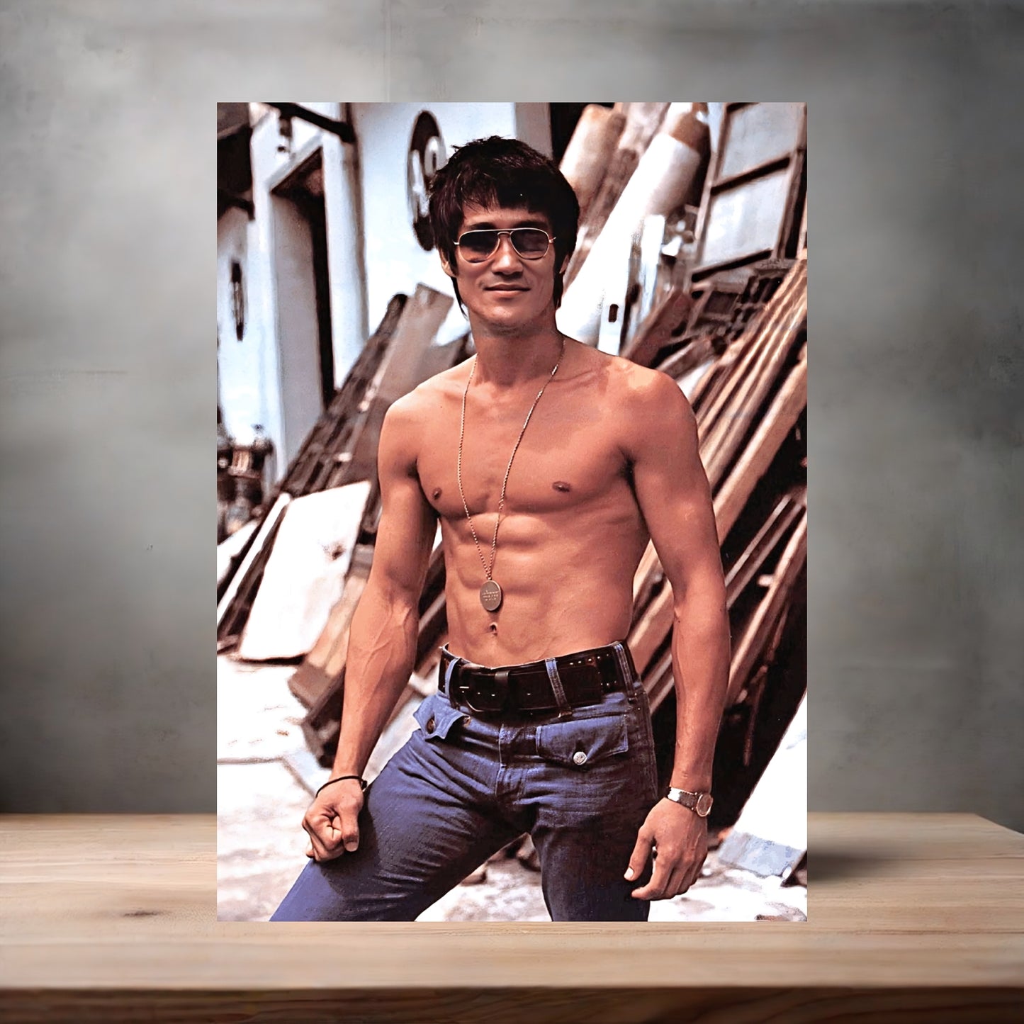 Bruce Lee shirtless poster on aluminum print. Multiple sizes available.