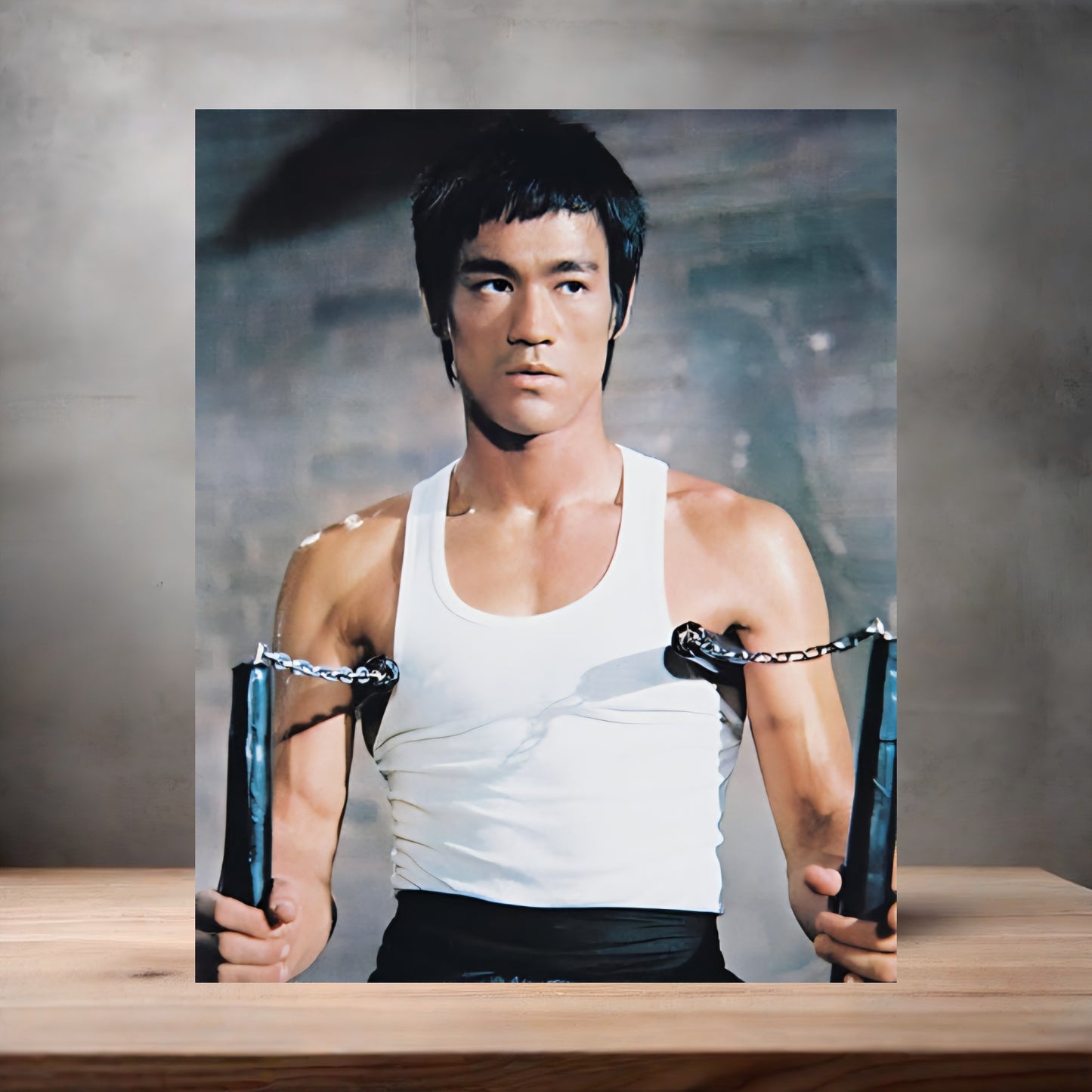 Bruce Lee nunchaku poster on aluminum print. Multiple sizes available.