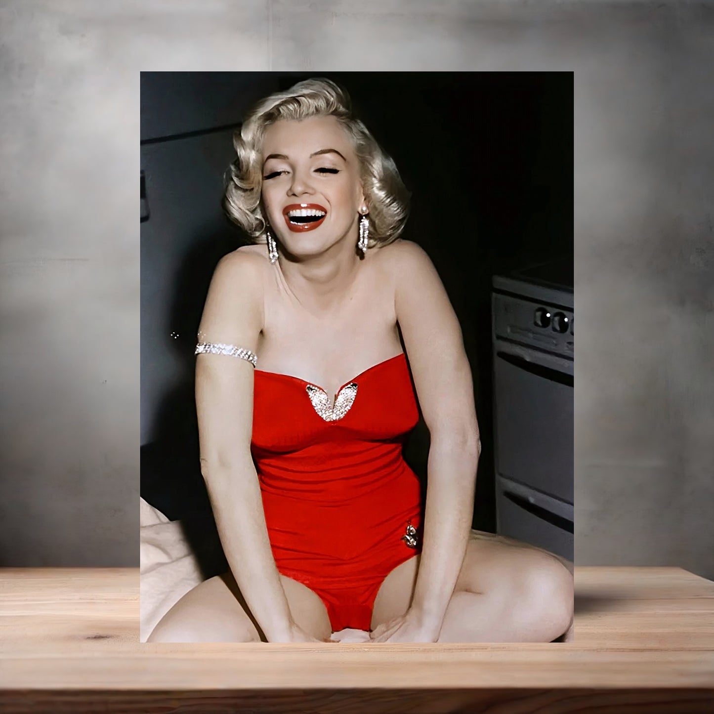 Marilyn Monroe in red poster on aluminum print. Multiple sizes available