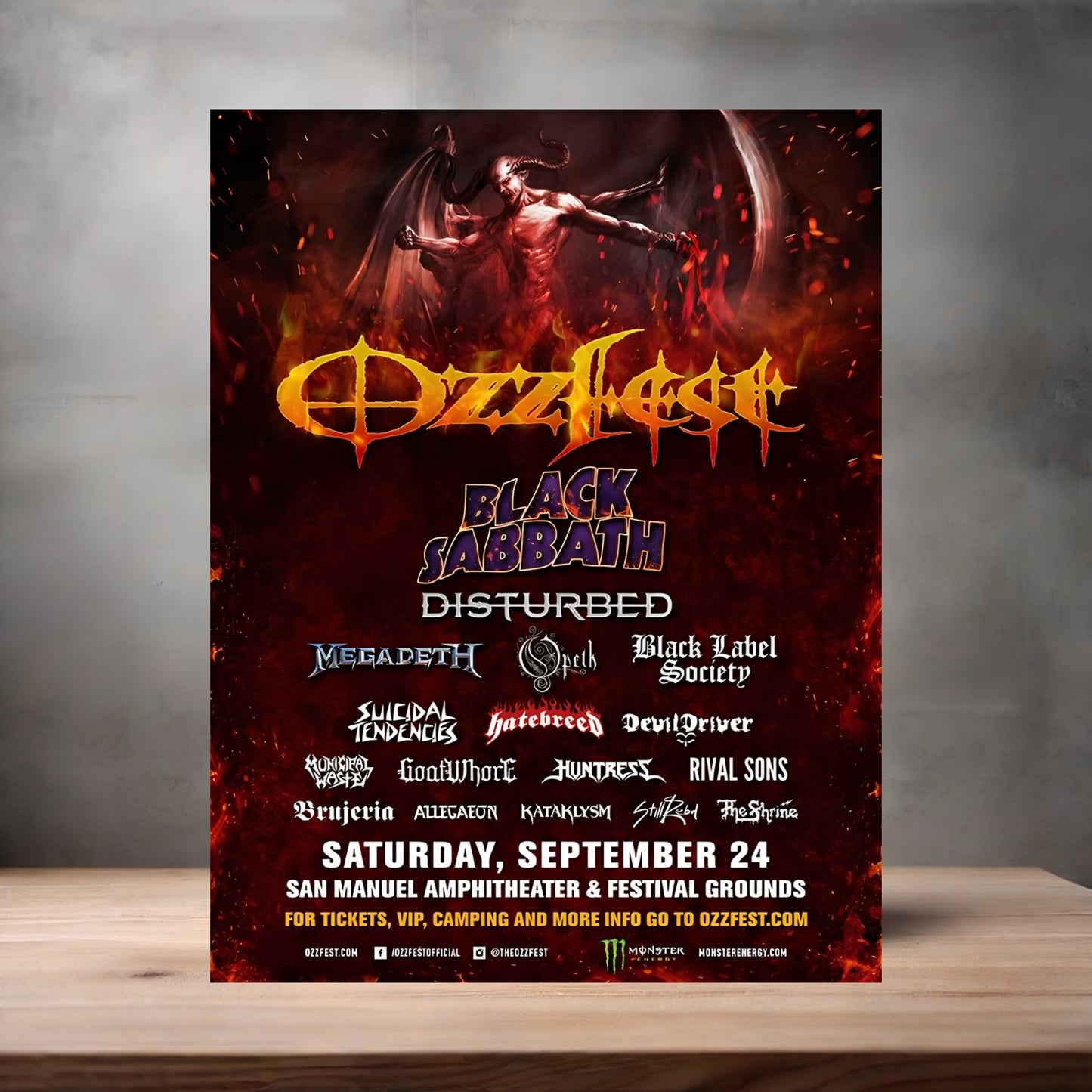 Ozzy Osbourne Ozzfest concert poster v2 on aluminum print. Multiple sizes available