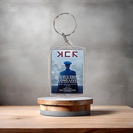My Chemical Romance poster keychain with metal prints. Long live the Black parade concert