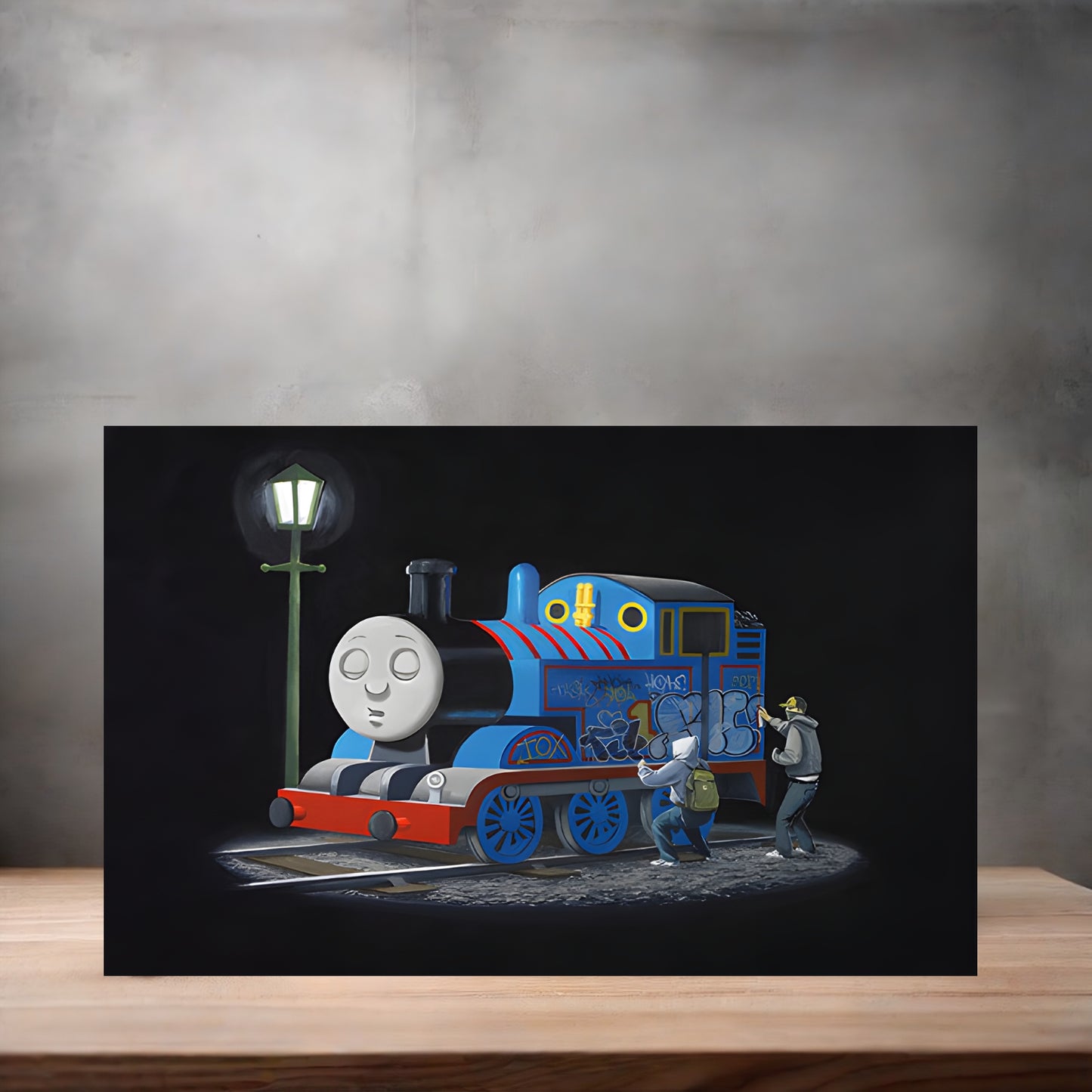 Banksy Art poster on aluminum print. Multiple sizes available, Thomas the train engine
