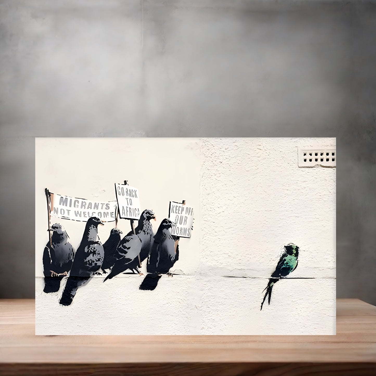 Banksy Art poster on aluminum print. Multiple sizes available, Immigration Mural