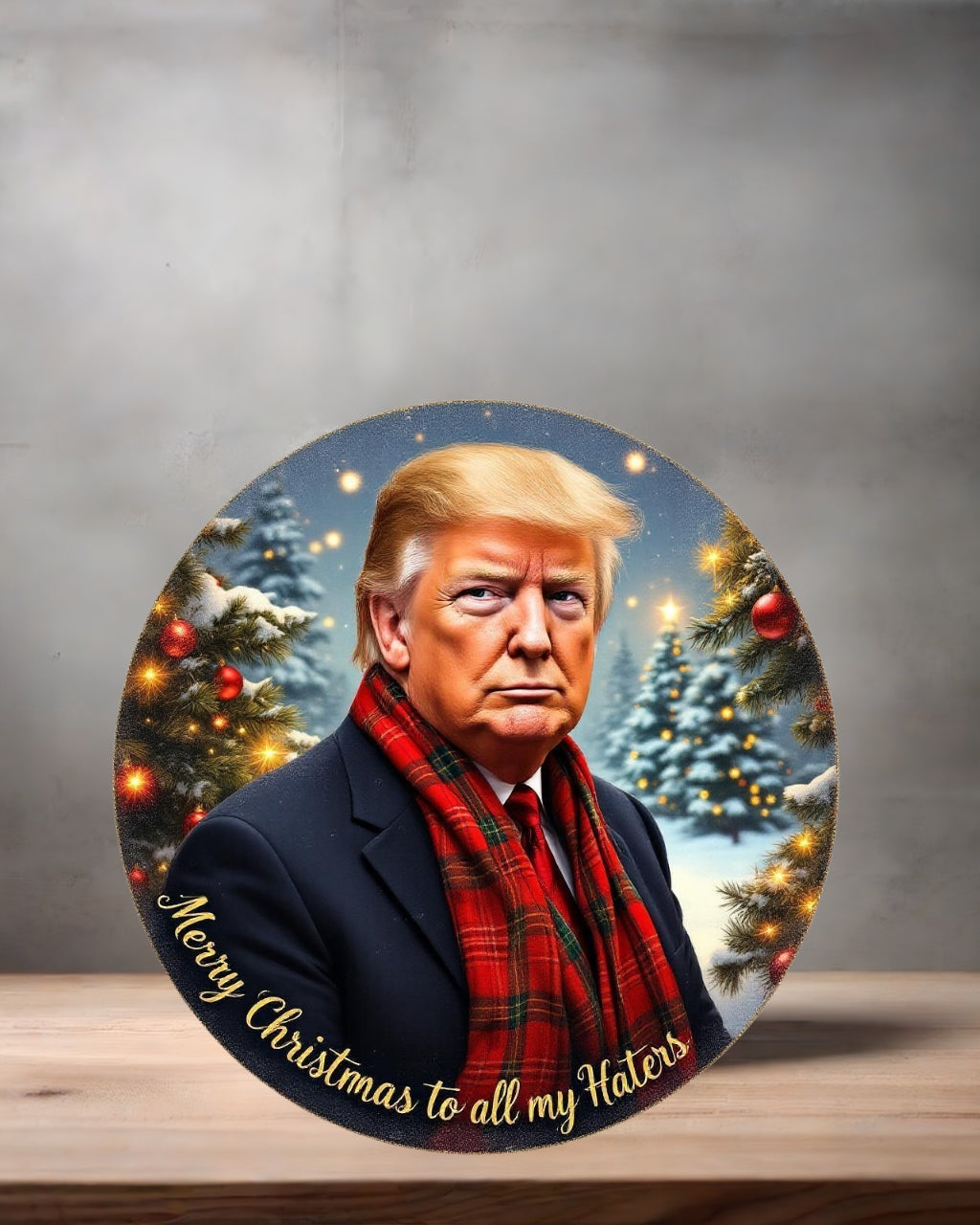 Christmas ornament , 3" round ceramic. Donald Trump Merry Christmas to all my Haters