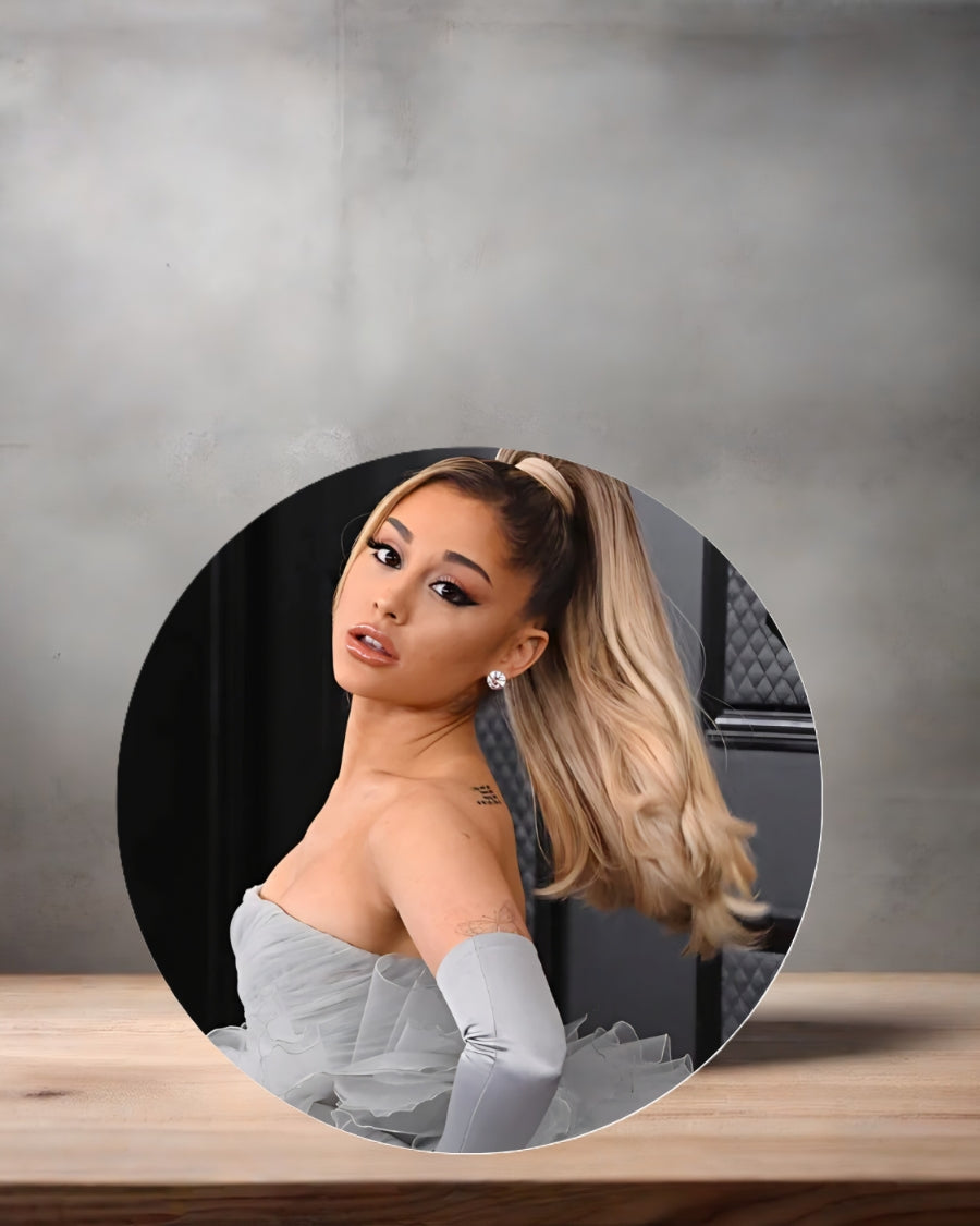 Ariana Grande Christmas ornament , 3" round ceramic. v1